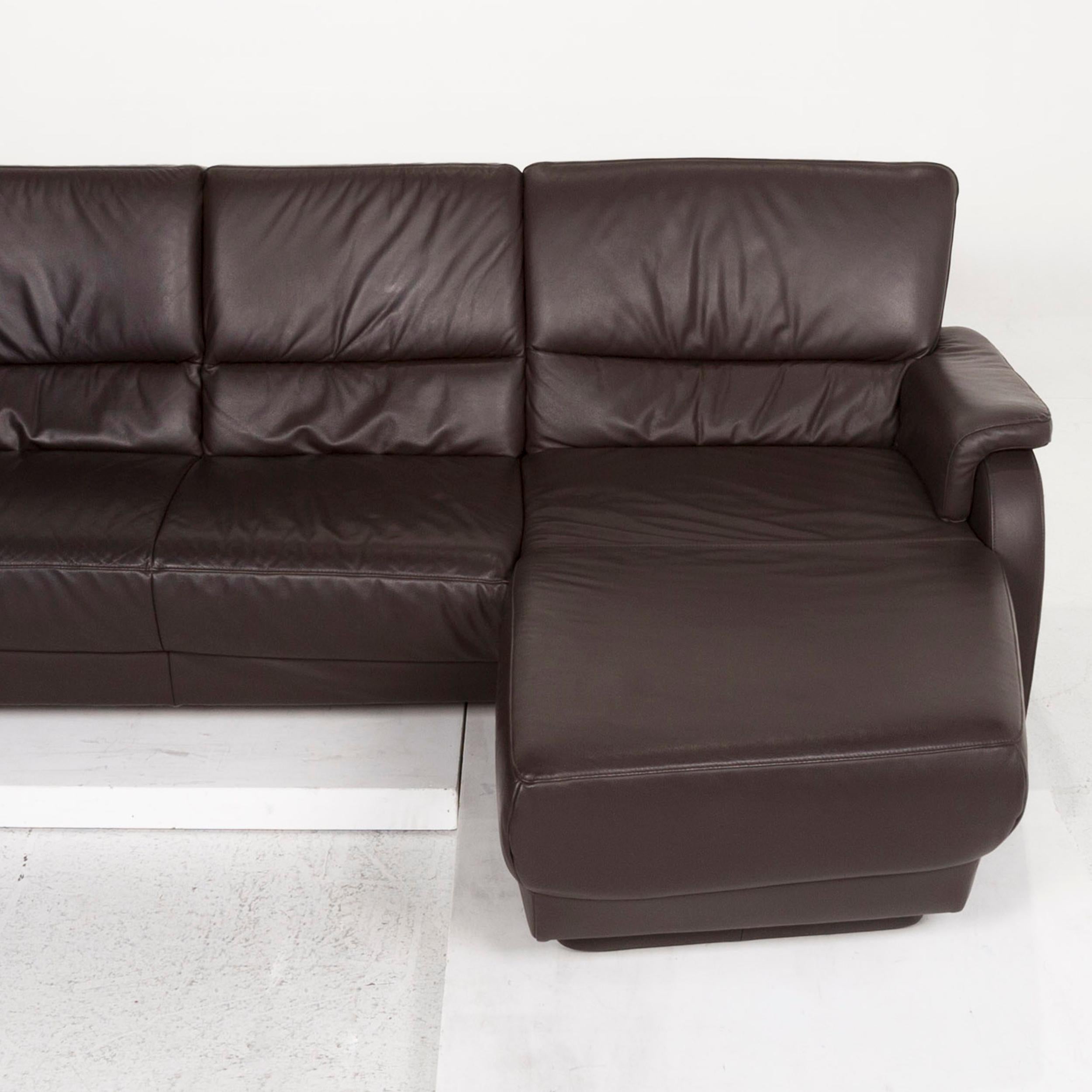 Himolla Leather Corner Sofa Brown Dark Brown Couch In Good Condition For Sale In Cologne, DE