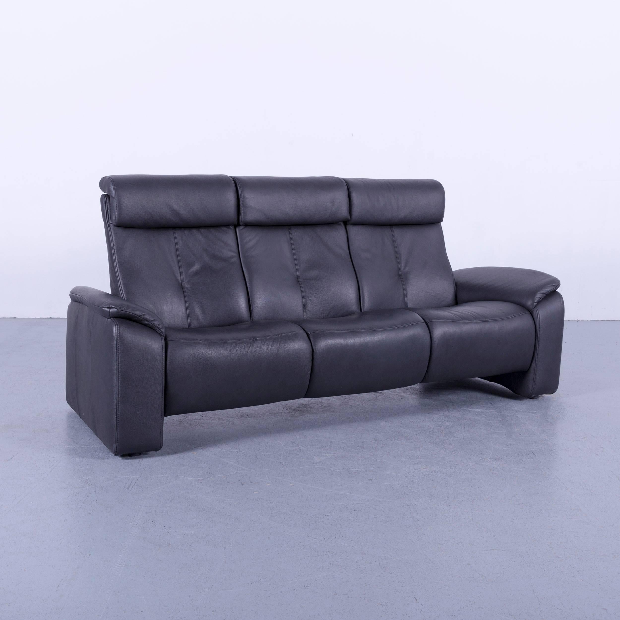Modern Himolla Leather Sofa Black Three-Seat Couch