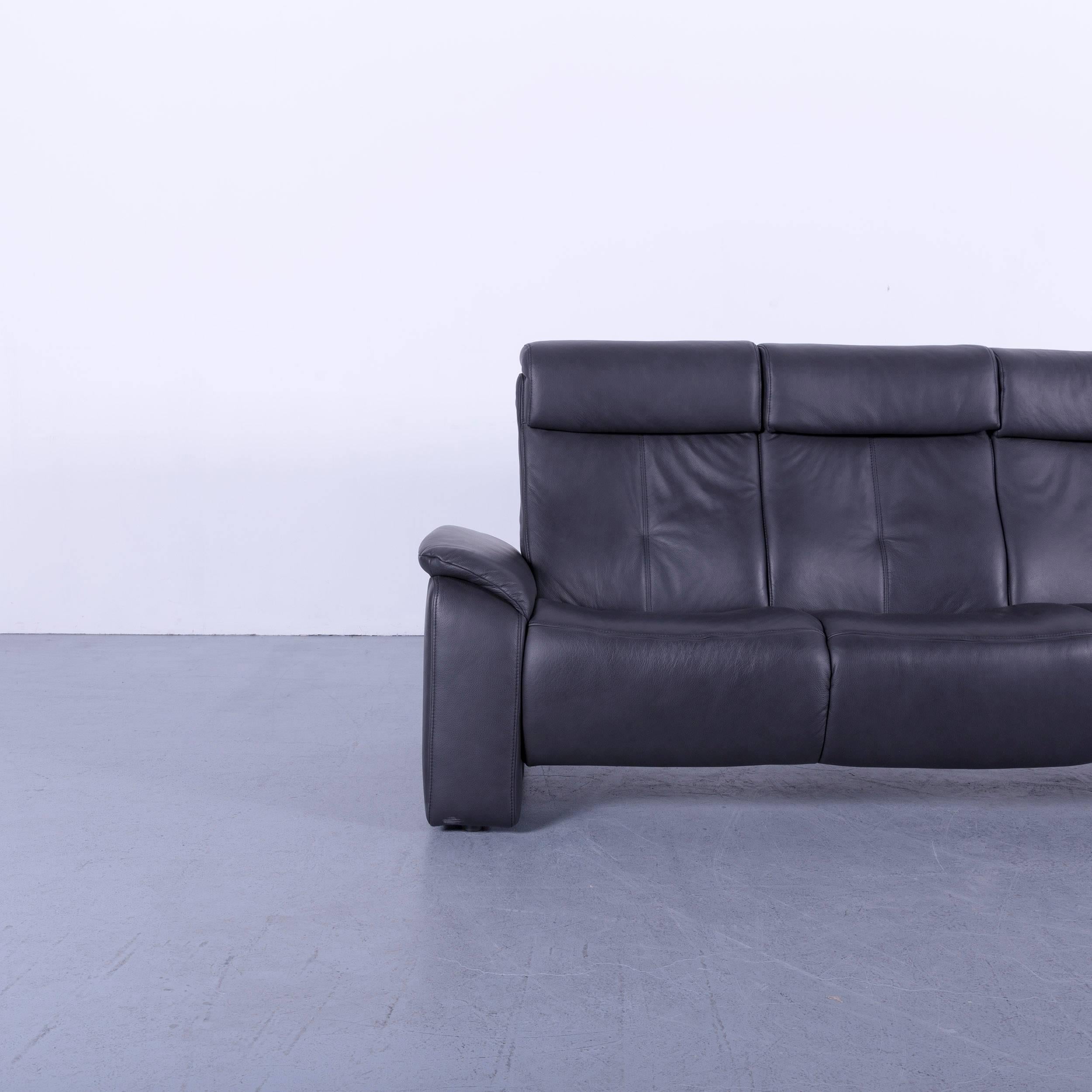 German Himolla Leather Sofa Black Three-Seat Couch