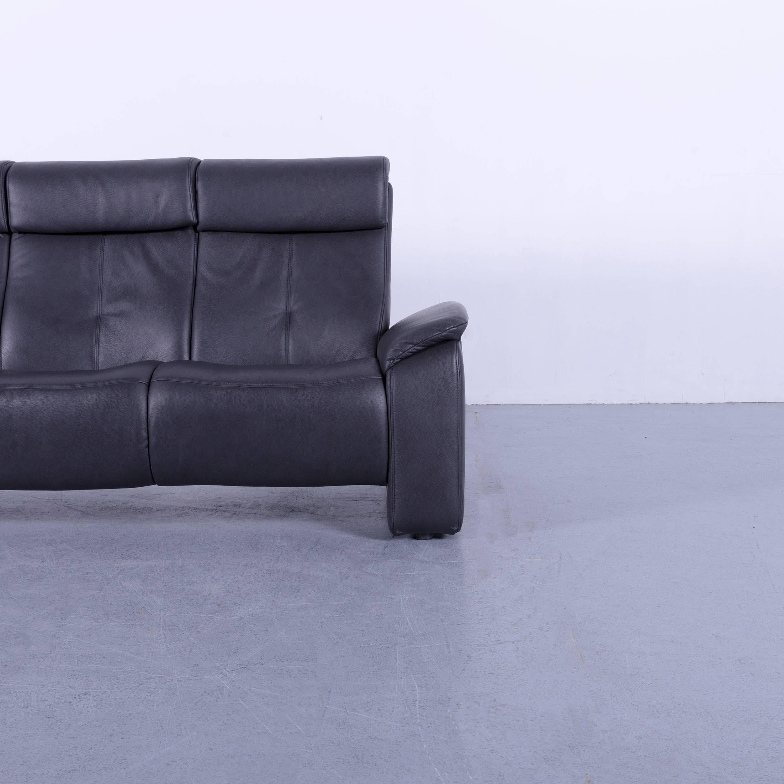 Himolla Leather Sofa Black Three-Seat Couch In Excellent Condition In Cologne, DE