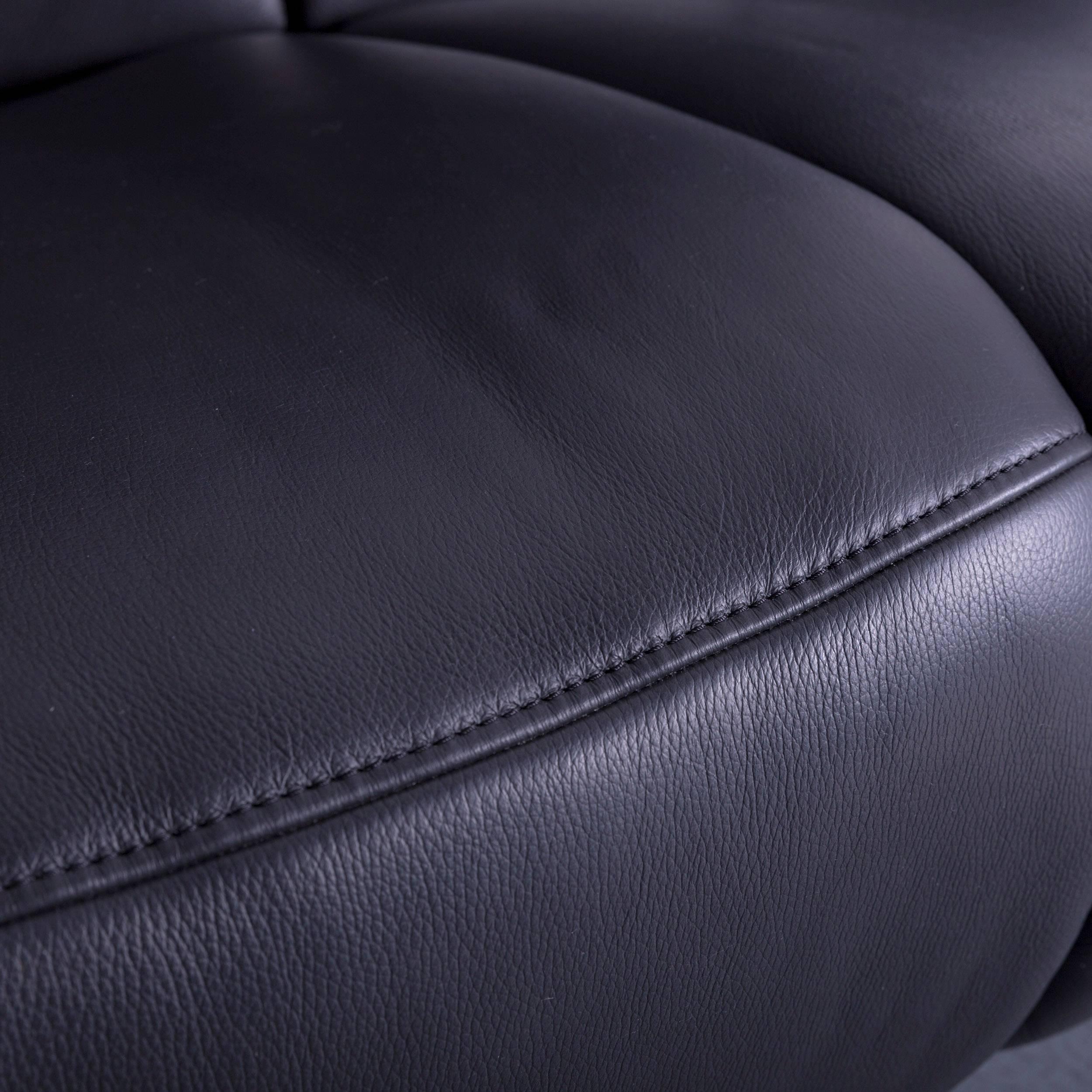 Contemporary Himolla Leather Sofa Black Three-Seat Couch