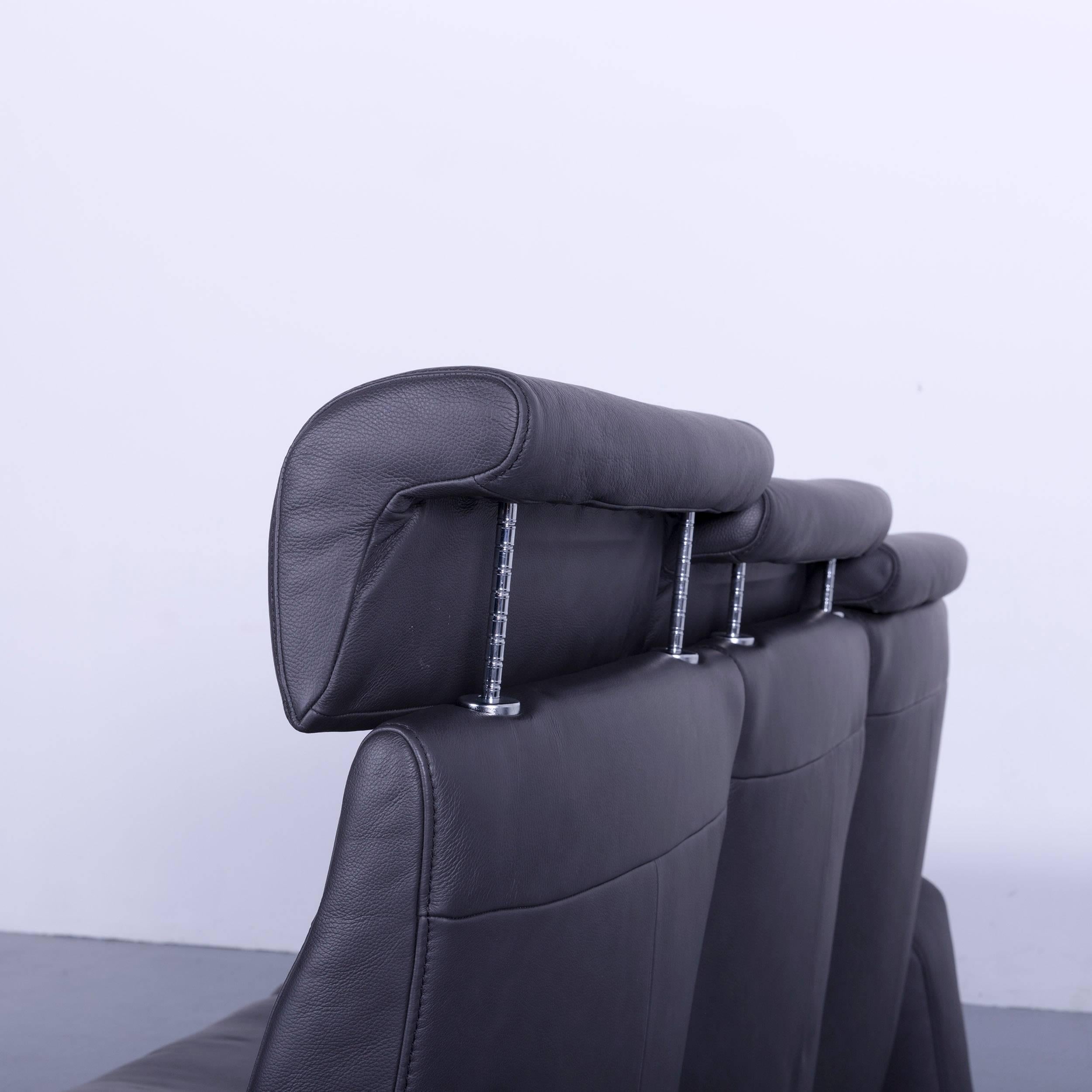 Himolla Leather Sofa Black Three-Seat Couch 1