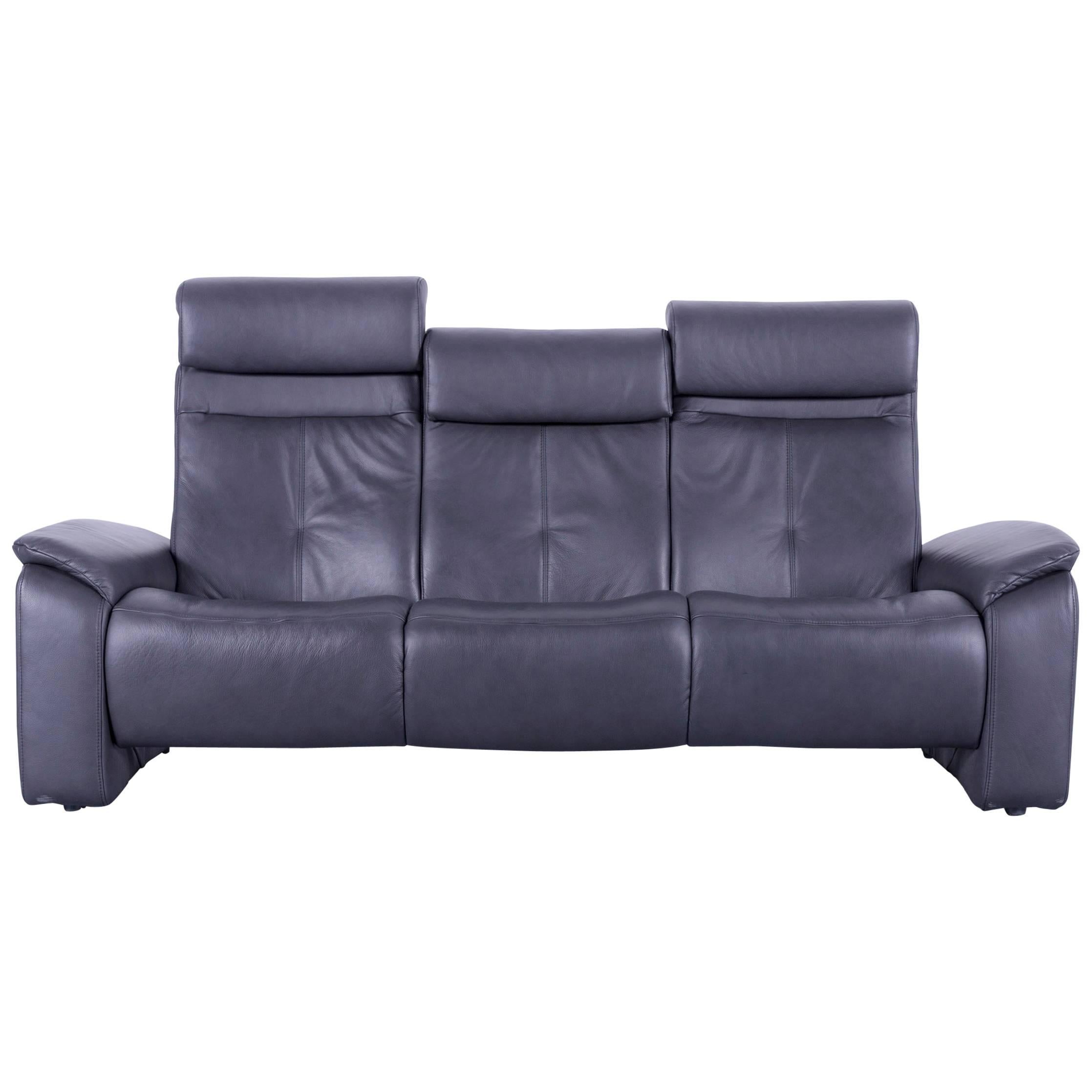Himolla Leather Sofa Black Three-Seat Couch