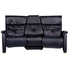 Himolla Leather Sofa Blue Dark Blue Two-Seat Relaxation Function Trapeze Home