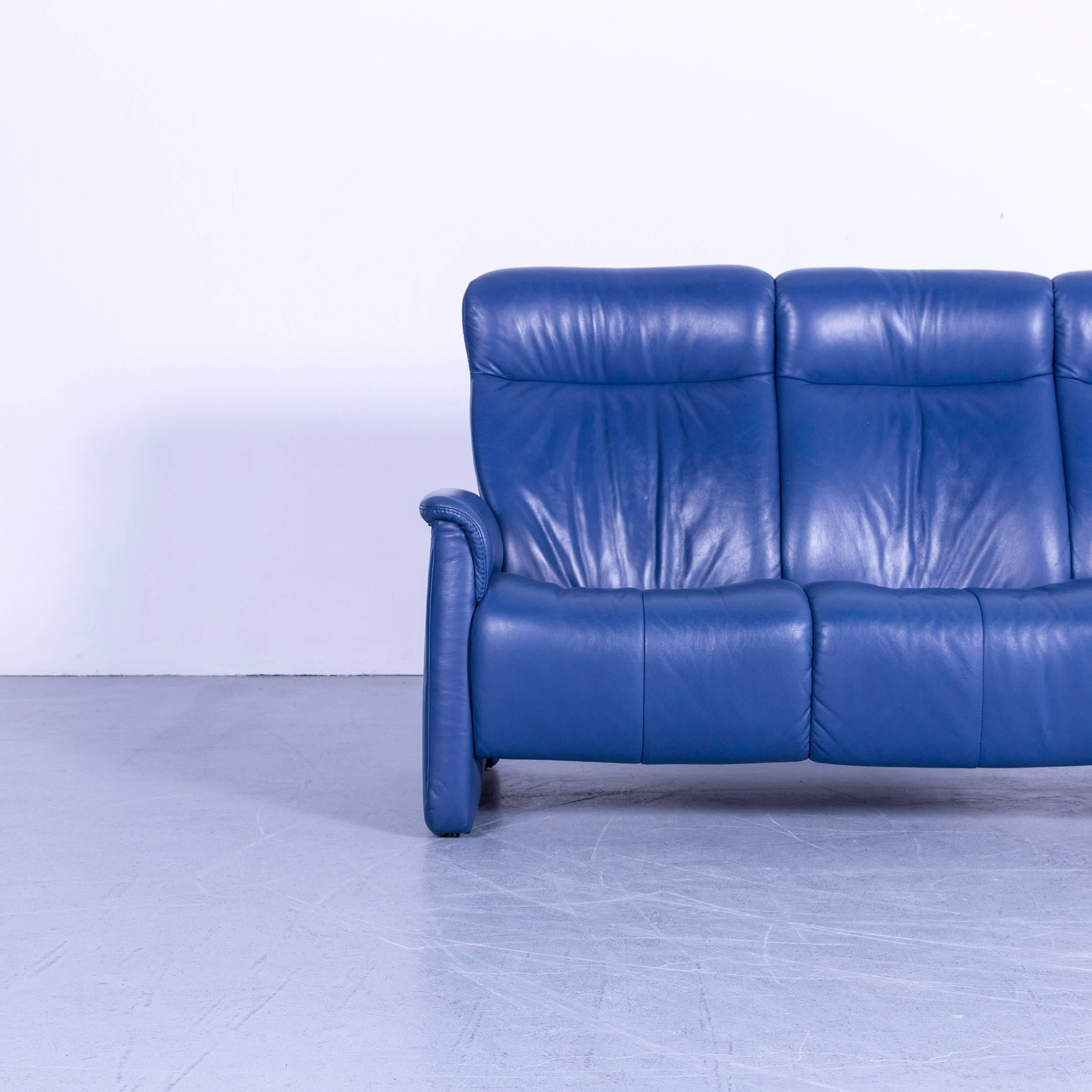 Modern Himolla Leather Sofa Blue Three-Seat