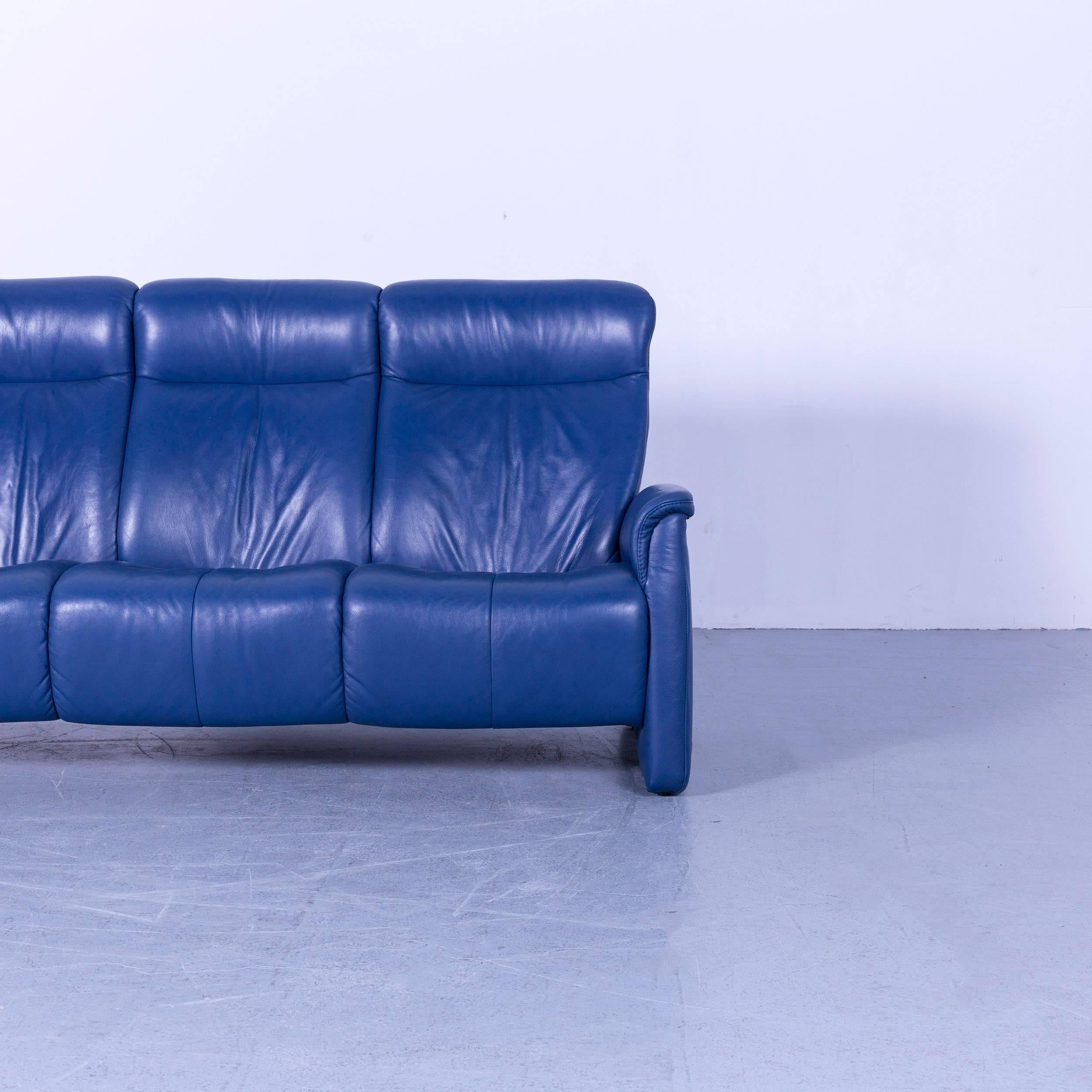 German Himolla Leather Sofa Blue Three-Seat