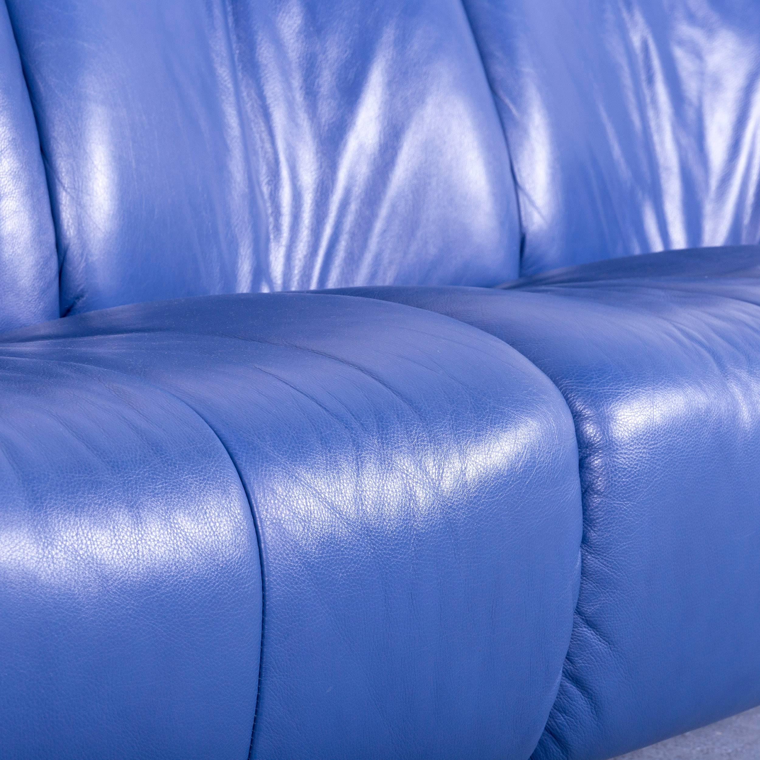 Himolla Leather Sofa Blue Three-Seat In Good Condition In Cologne, DE