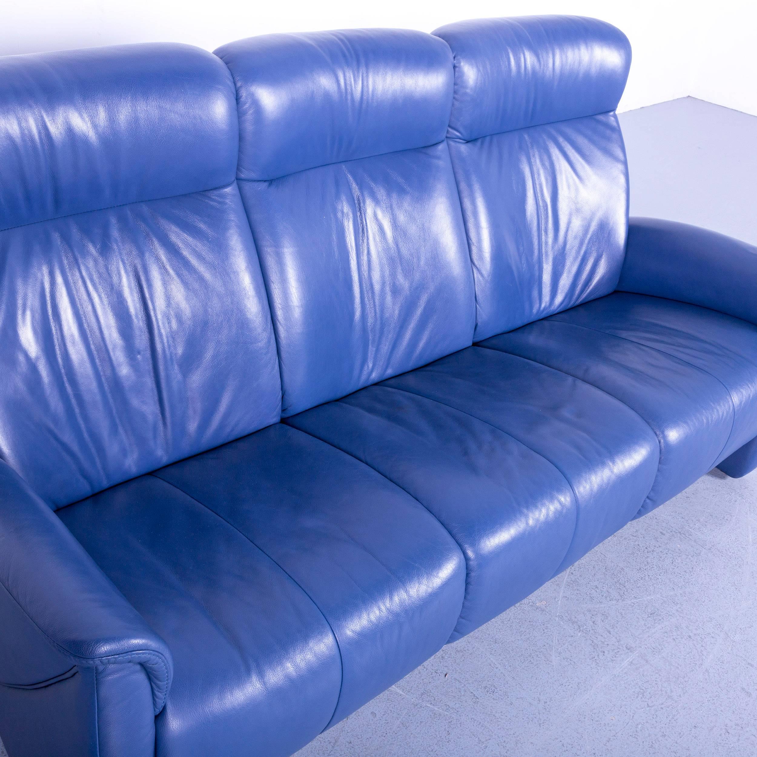 Contemporary Himolla Leather Sofa Blue Three-Seat