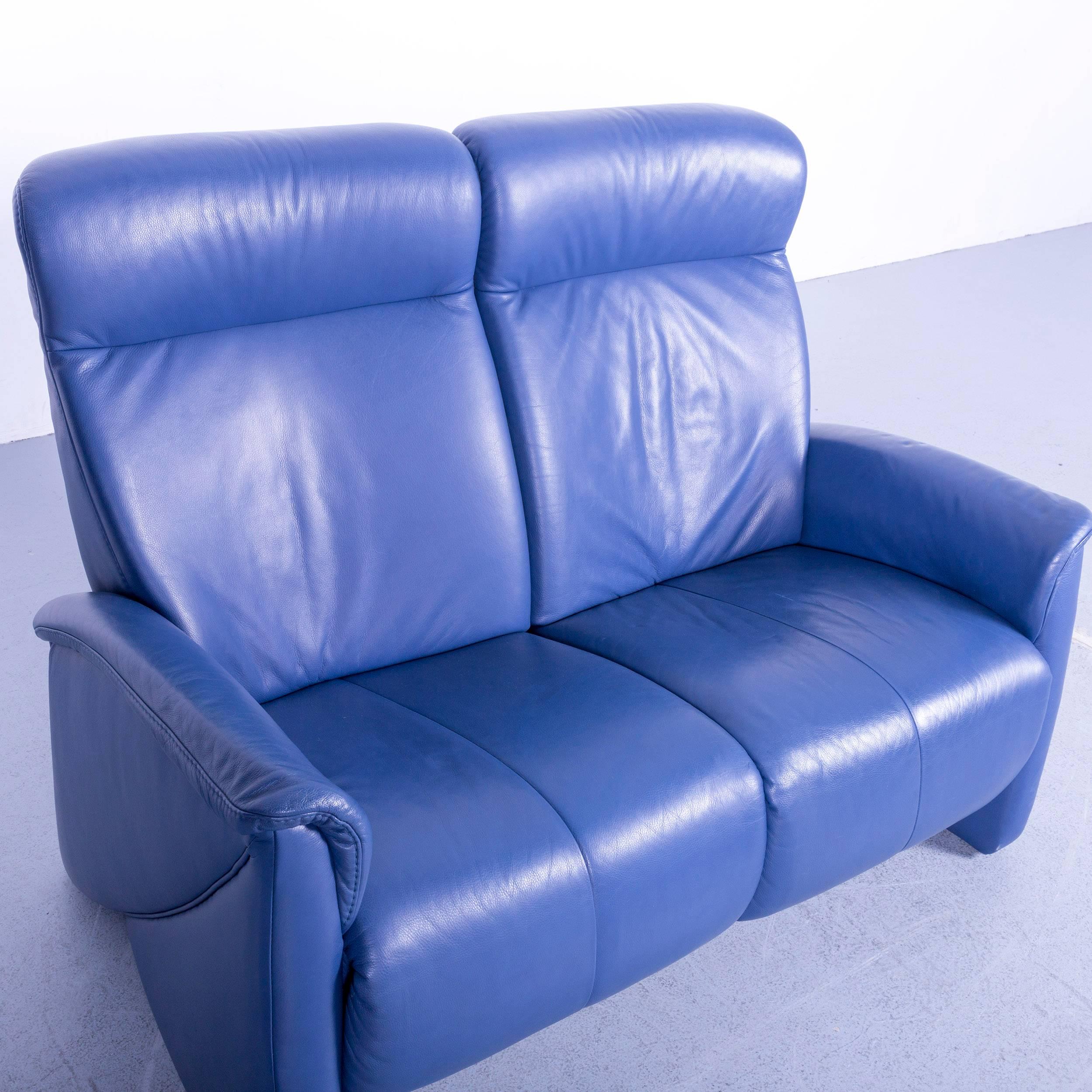 Himolla Leather Sofa Blue Two-Seat Recliner 2