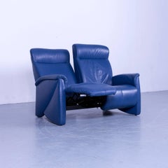 Himolla Leather Sofa Blue Two-Seat Recliner