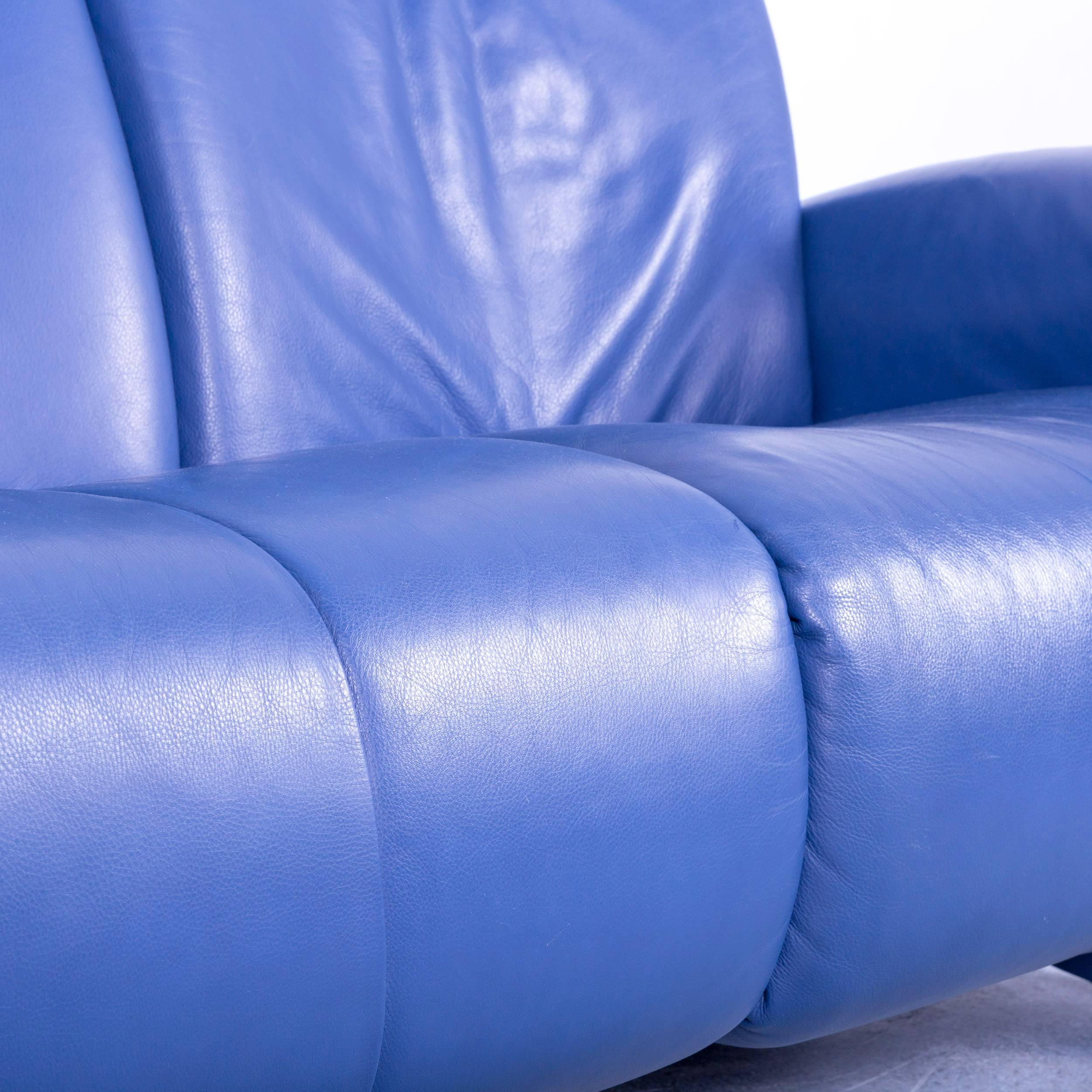 German Himolla Leather Sofa Blue Two-Seat Recliner