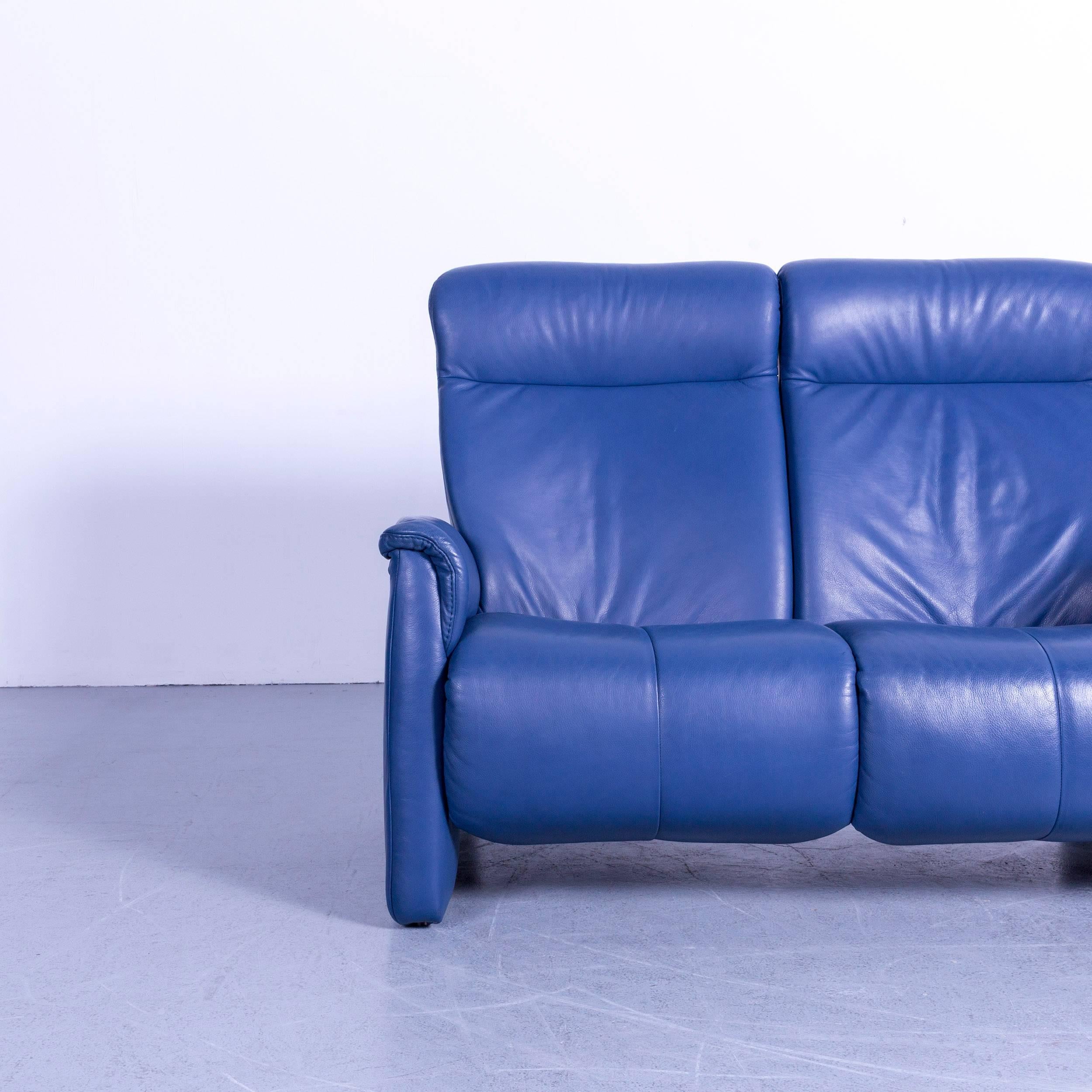 Contemporary Himolla Leather Sofa Blue Two-Seat Recliner