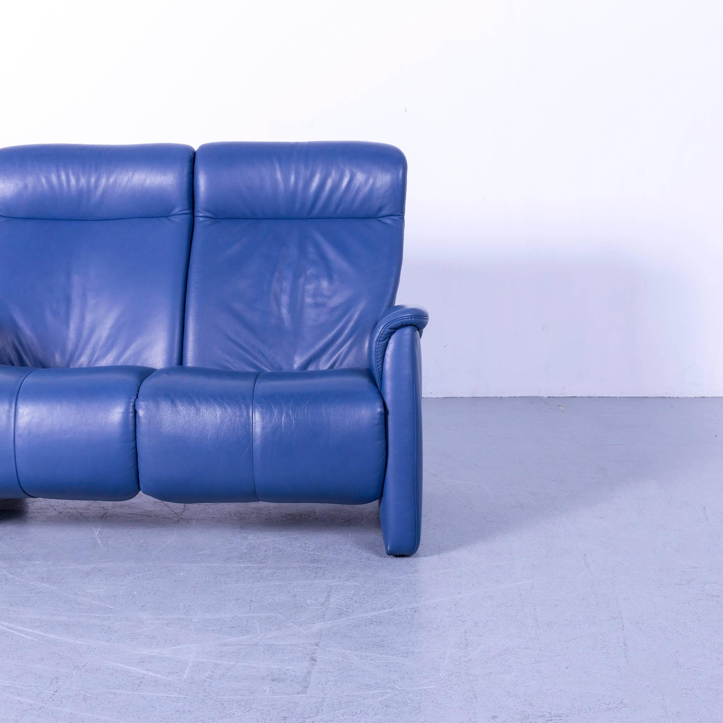 Himolla Leather Sofa Blue Two-Seat Recliner 1