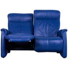 Himolla Leather Sofa Blue Two-Seat Recliner