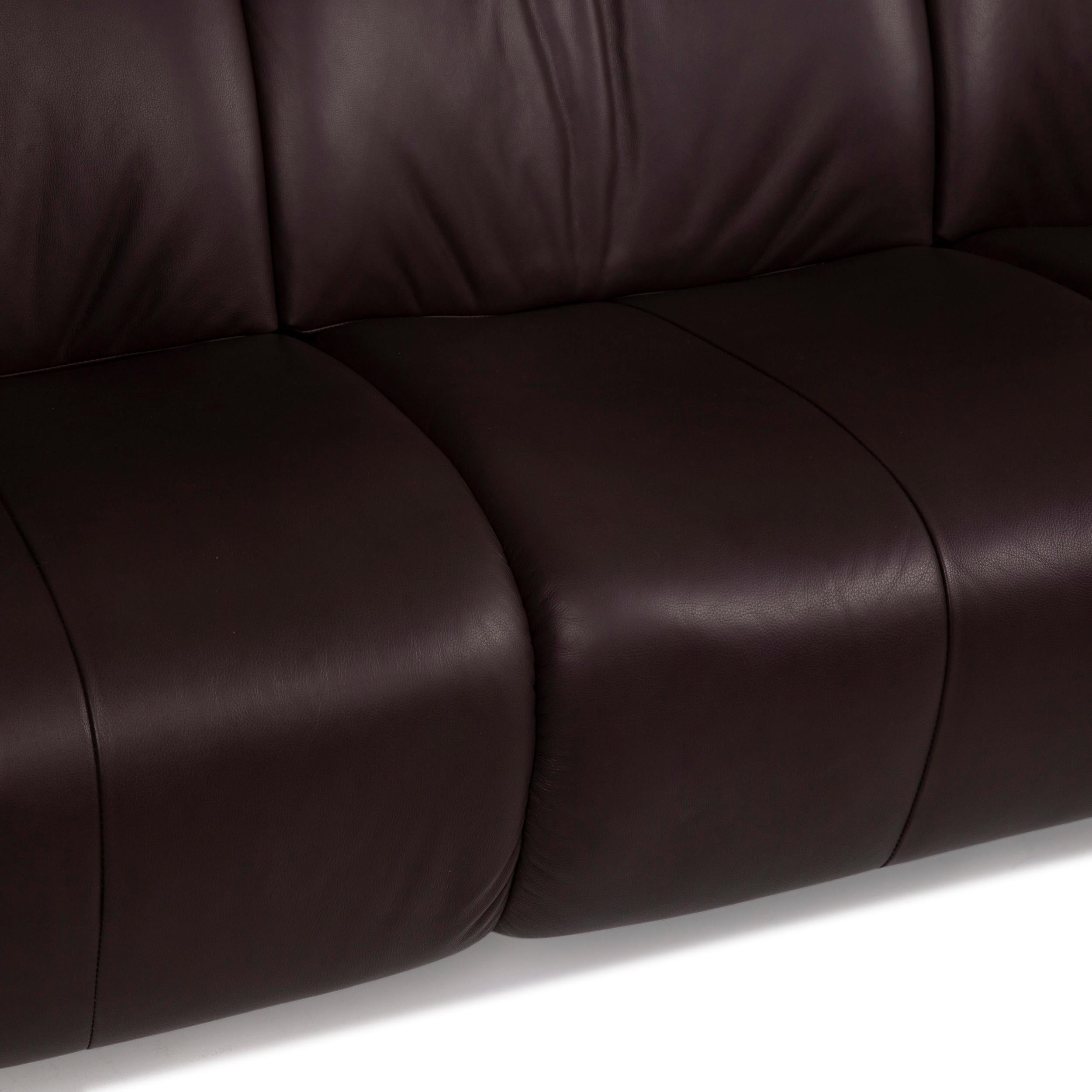 Modern Himolla Leather Sofa Brown Dark Brown Three-Seater Couch For Sale