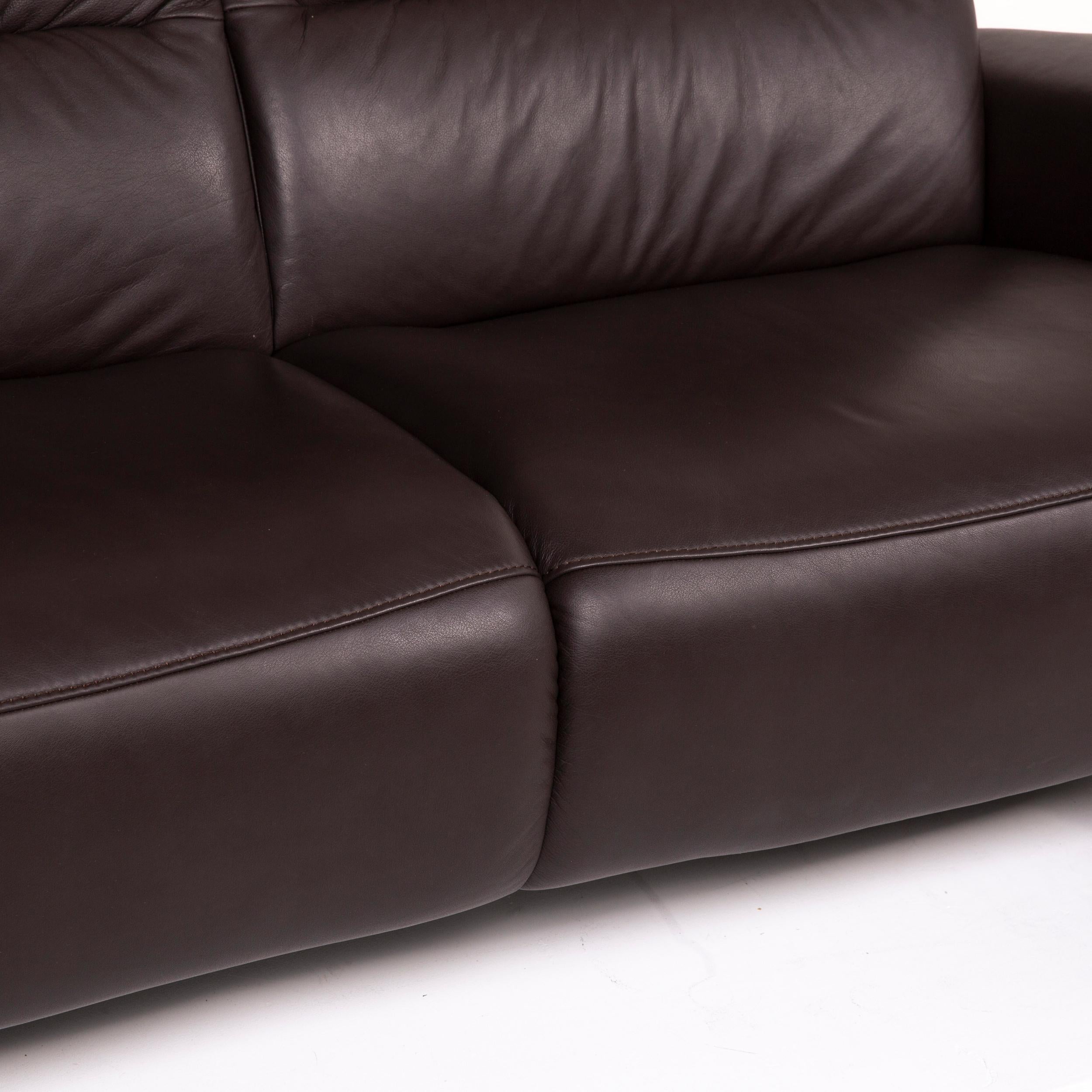 Modern Himolla Leather Sofa Brown Dark Brown Two-Seat Function Couch For Sale