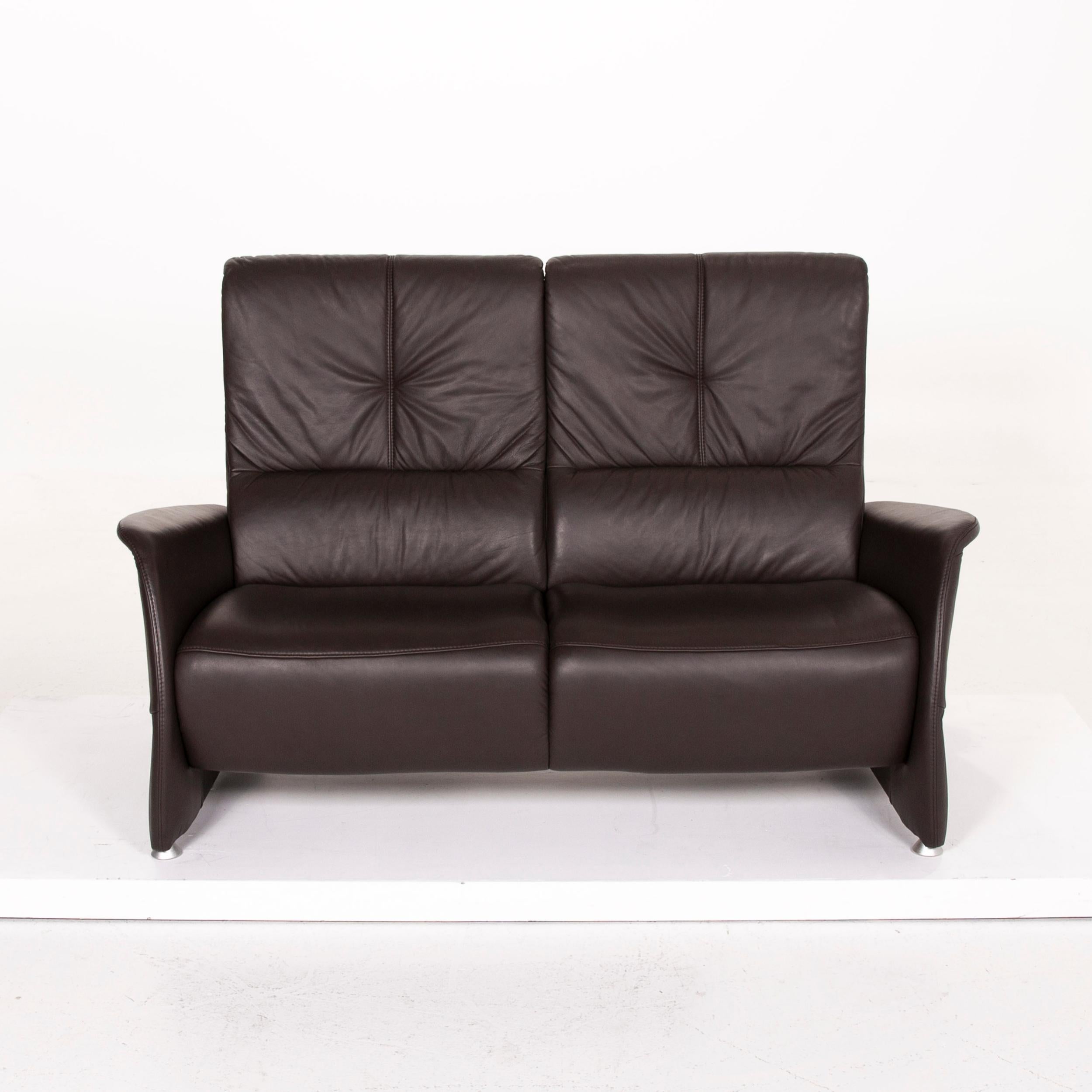 Himolla Leather Sofa Brown Dark Brown Two-Seat Function Couch For Sale 2