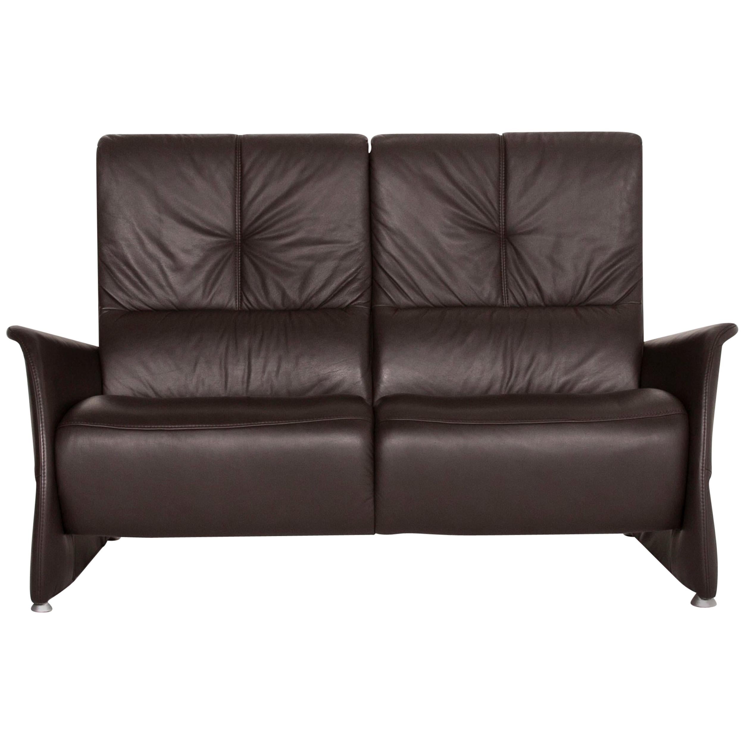 Himolla Leather Sofa Brown Dark Brown Two-Seat Function Couch For Sale