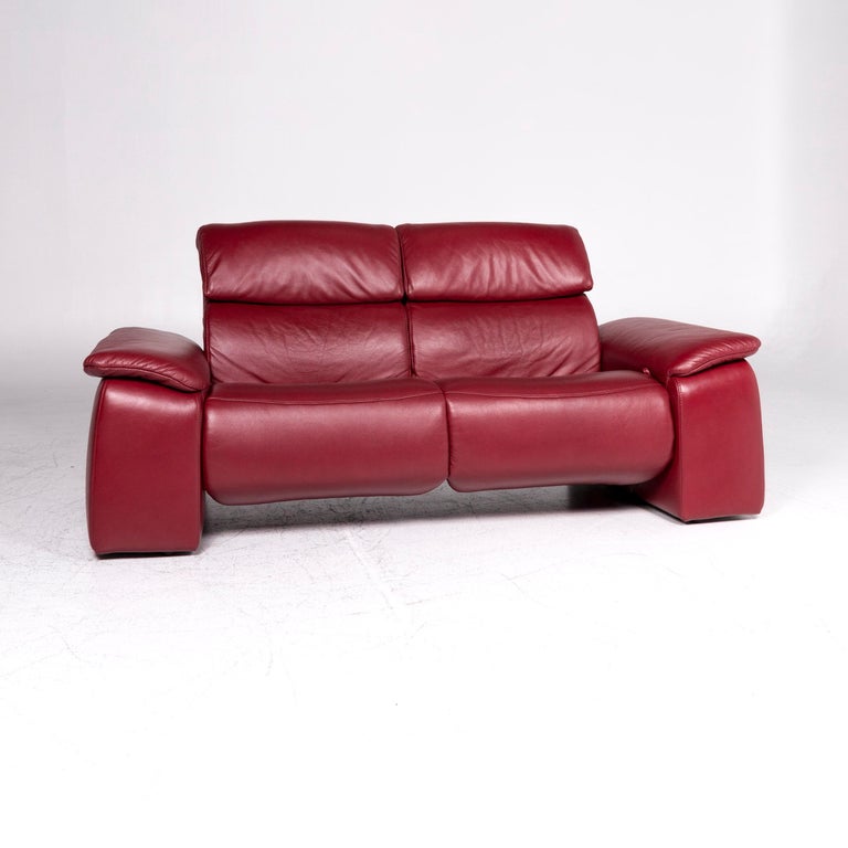 Himolla Leather Sofa Claret Red Two, Red Leather Polish Sofa