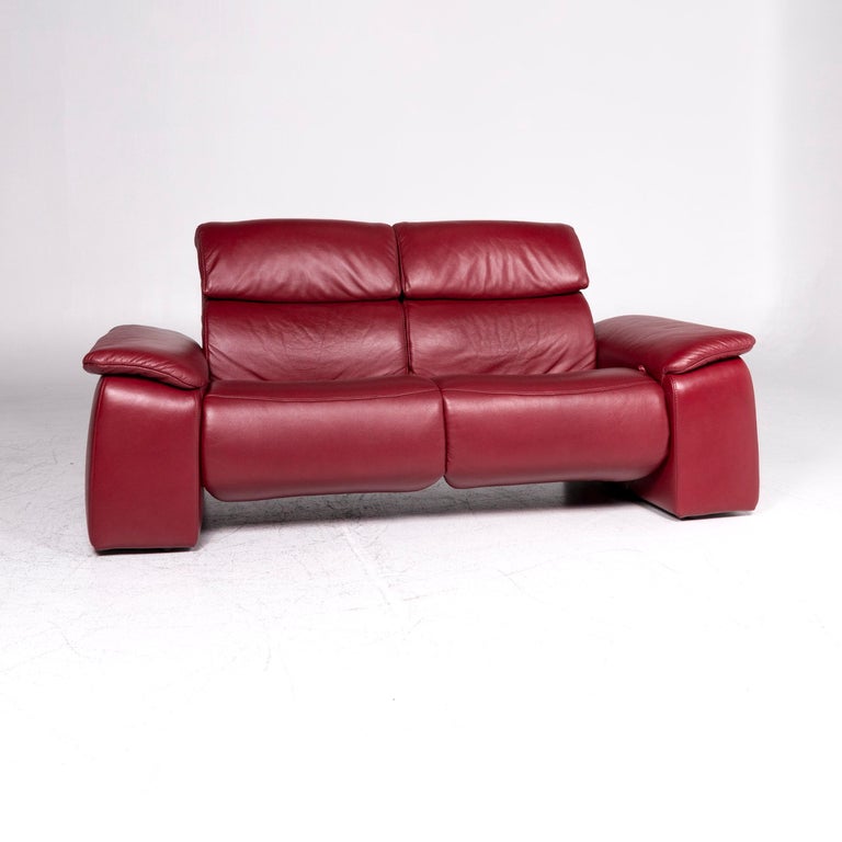 Himolla Leather Sofa Claret Red Two Seat Couch Relax Function For At 1stdibs Himolla Leather Sofa Claret Red Two, Red Leather Furniture Polish