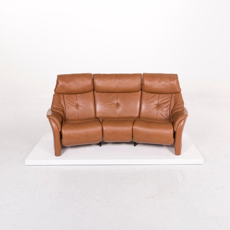 Himolla Leather Sofa Cognac Brown Three-Seat Function Relax Function Couch  at 1stDibs | himolla sofas