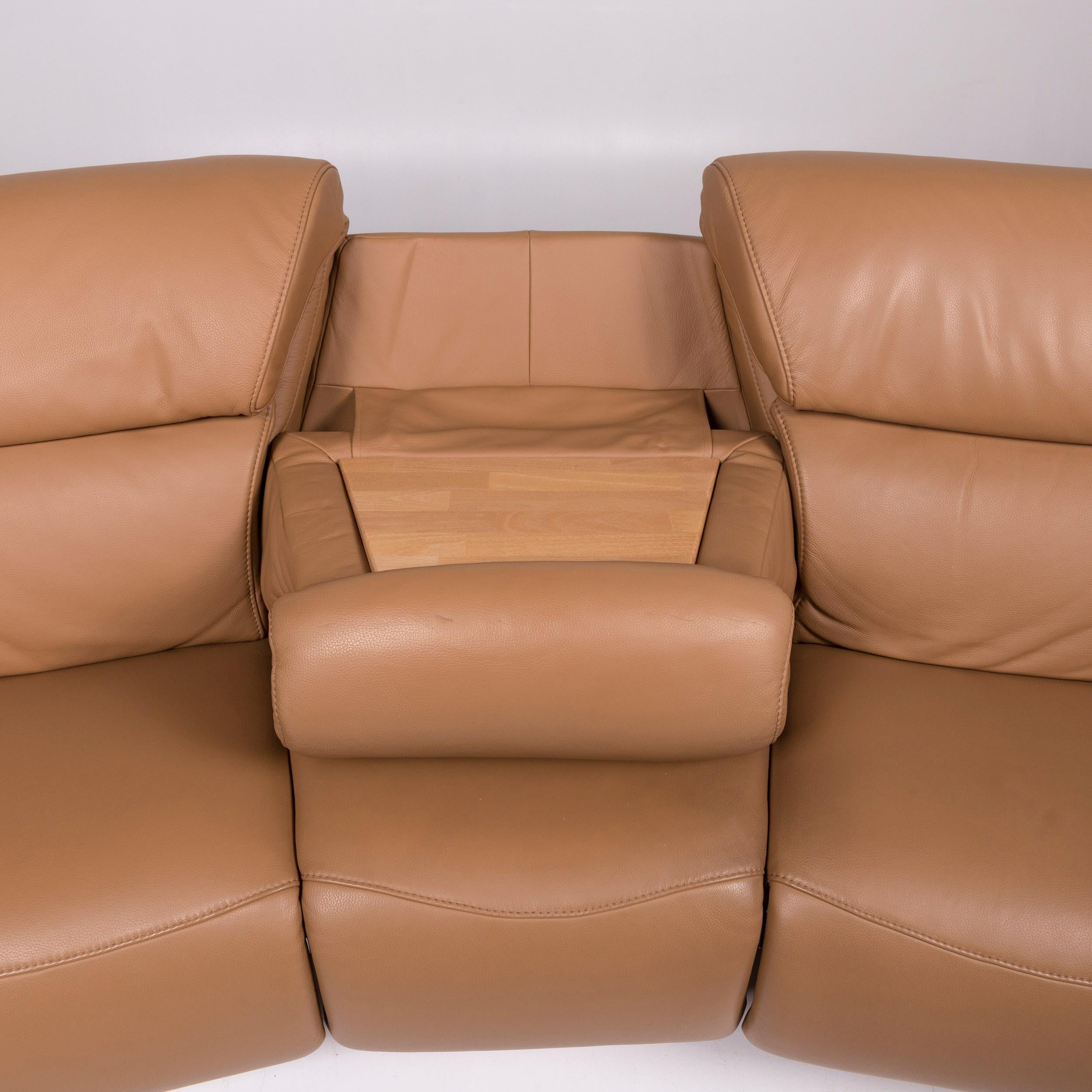Himolla Leather Sofa Cognac Brown Three-Seat Relax Function Couch In Good Condition In Cologne, DE