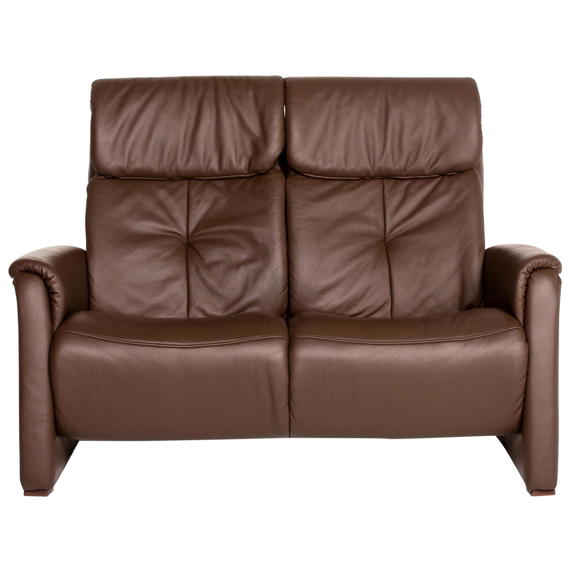 Himolla Leather Sofa Dark Brown Brown Two-Seat Function Relax Function Couch For Sale
