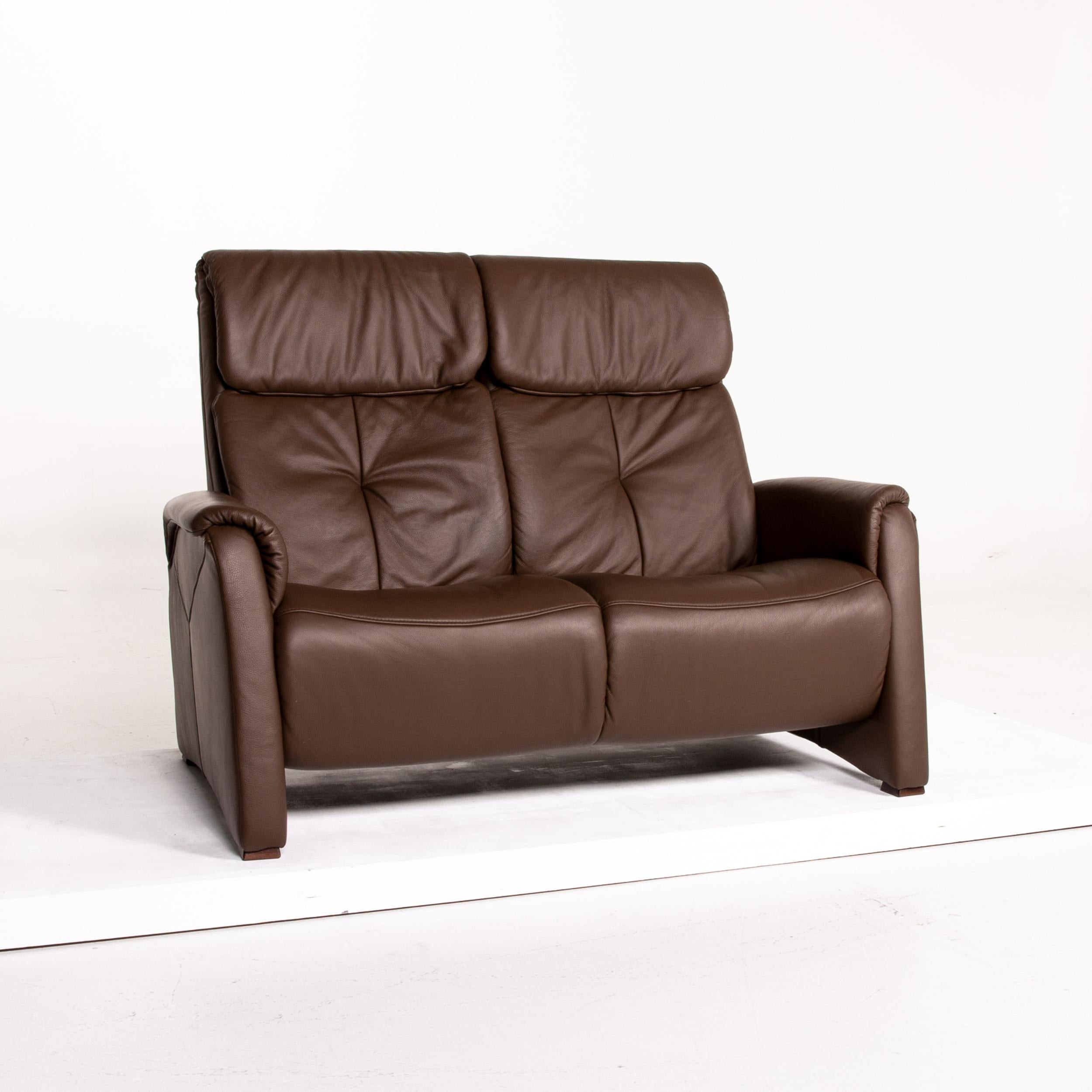 Modern Himolla Leather Sofa Dark Brown Brown Two-Seat Function Relax Function Couch For Sale