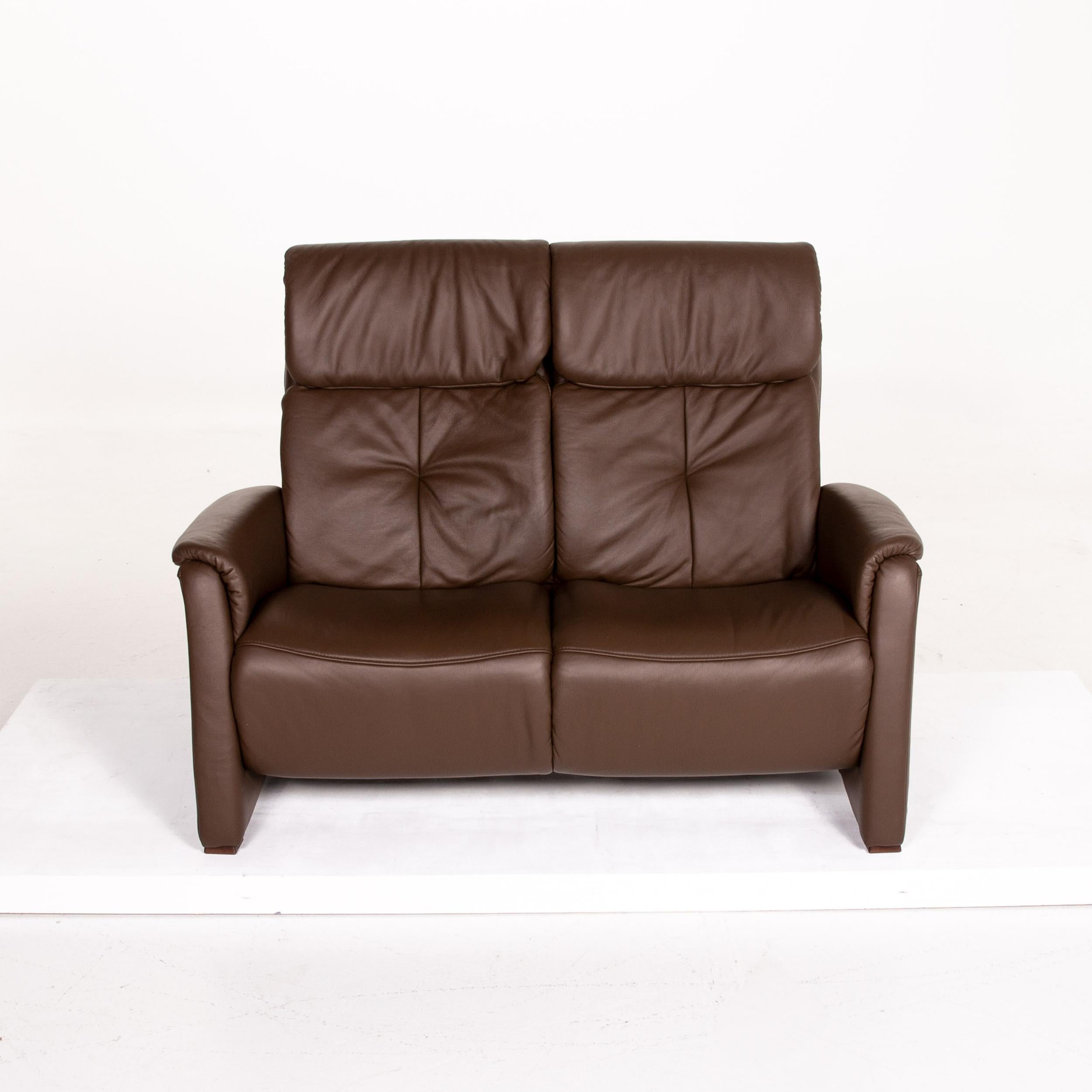 Polish Himolla Leather Sofa Dark Brown Brown Two-Seat Function Relax Function Couch For Sale