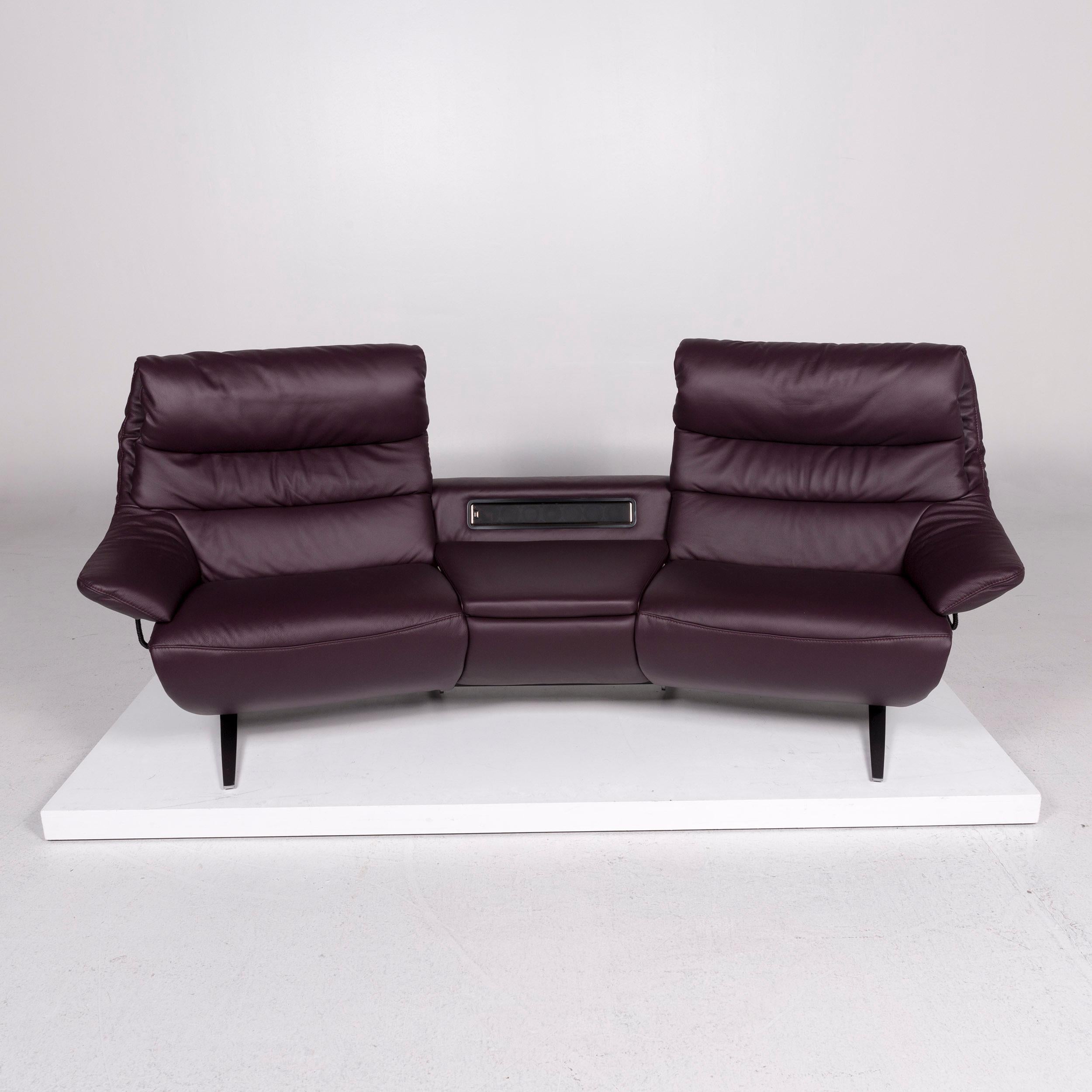 Himolla Leather Sofa Eggplant Purple Relax Function Electrical Function Couch 3