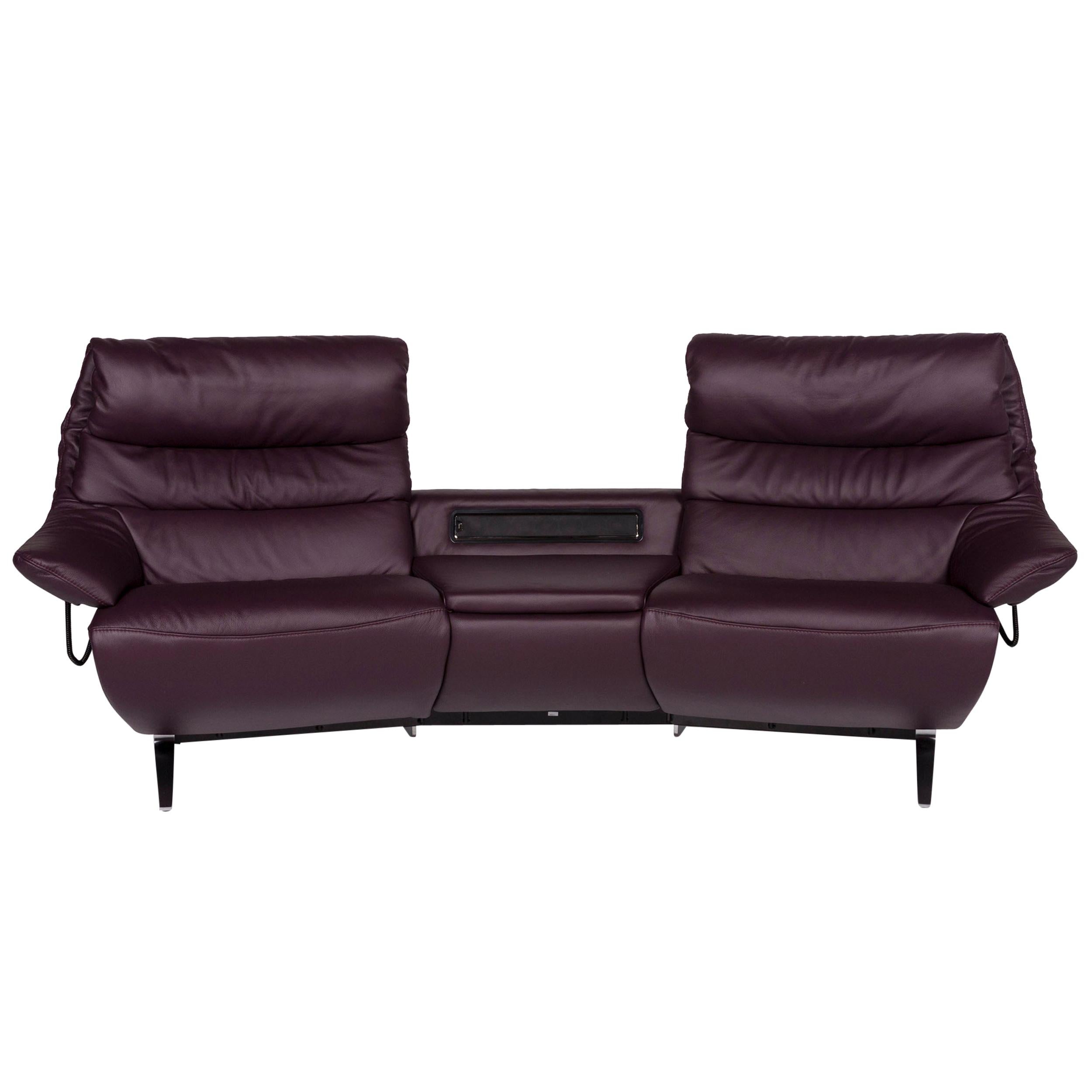 Himolla Leather Sofa Eggplant Purple Relax Function Electrical Function Couch