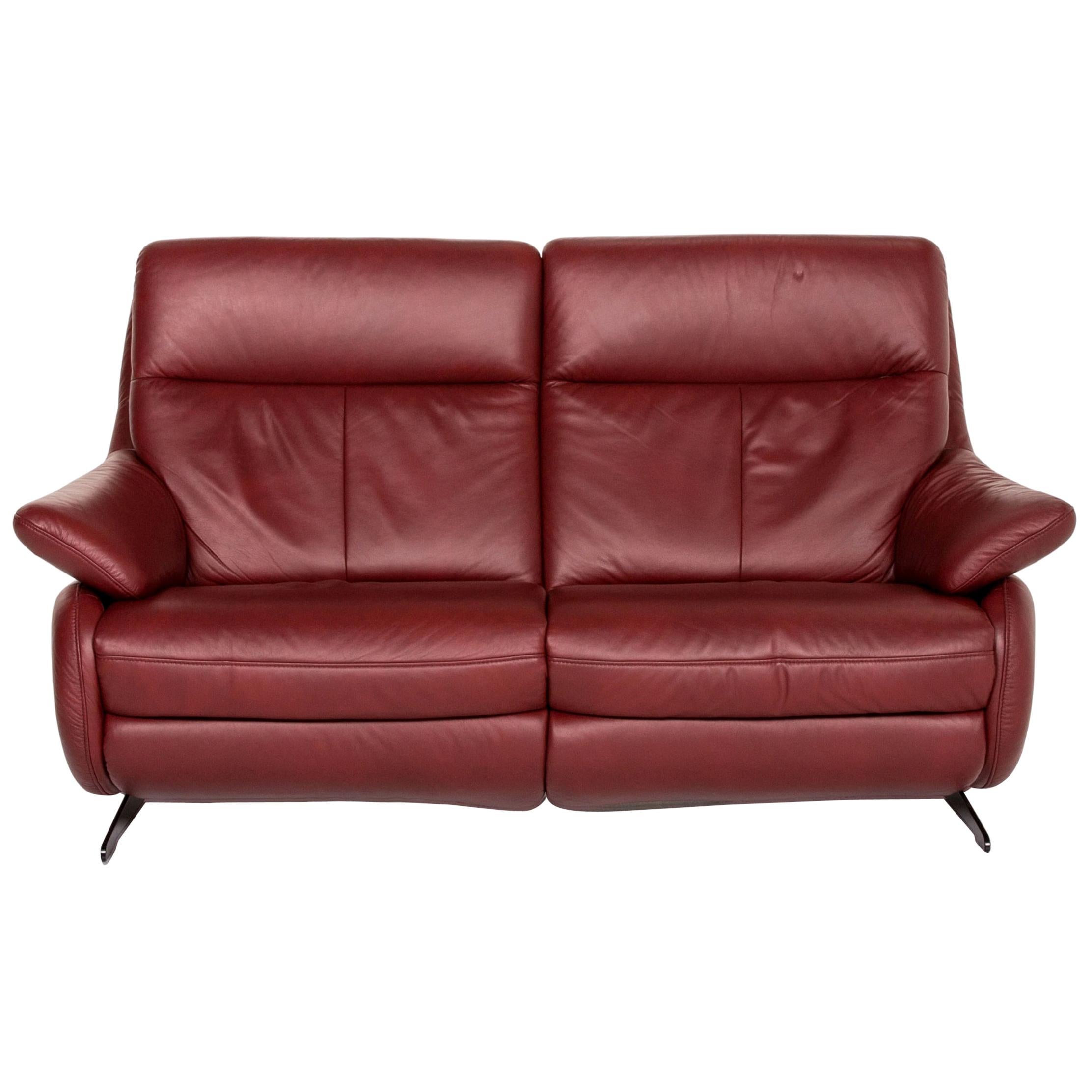 Himolla Leather Sofa Electric Function Red Dark Red Relax Function Couch For Sale