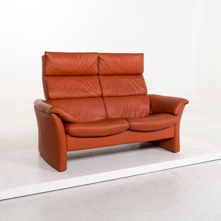 Himolla Leather Sofa Orange Terracotta Two-Seat Relax Function Function  Couch For Sale at 1stDibs