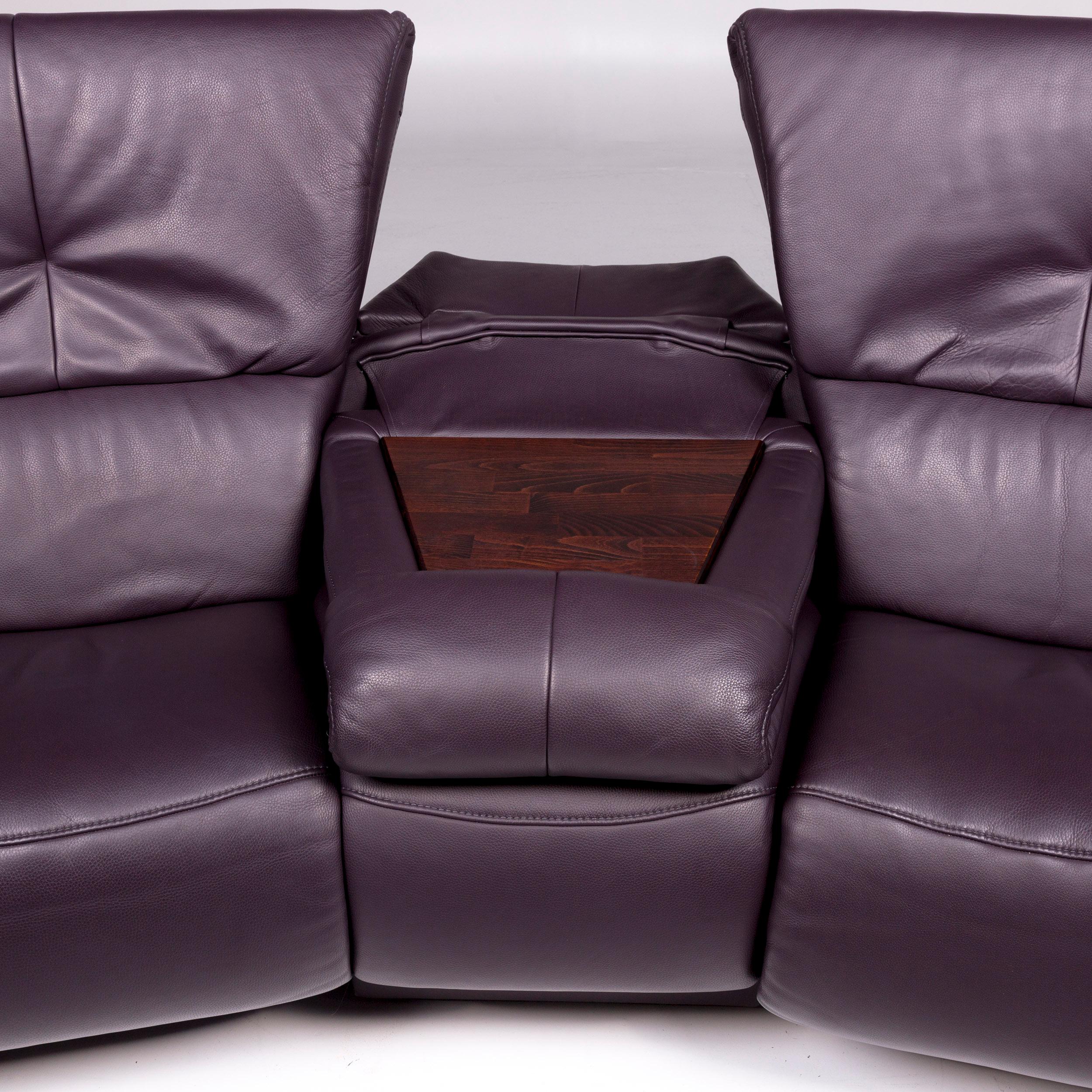 Polish Himolla Leather Sofa Purple Eggplant Two-Seat Function Relax Function Couch For Sale