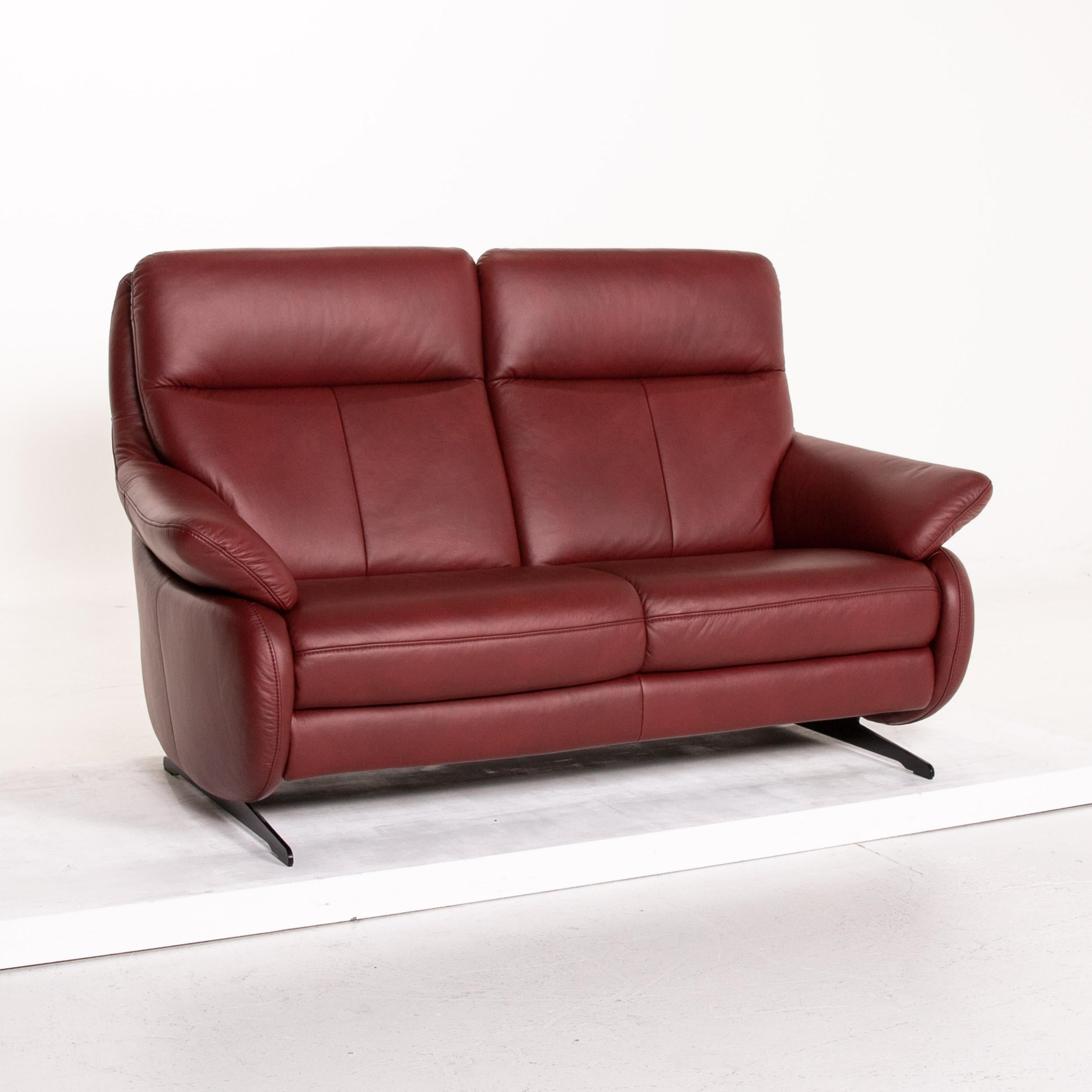 Modern Himolla Leather Sofa Red Dark Red Two-Seat Couch For Sale