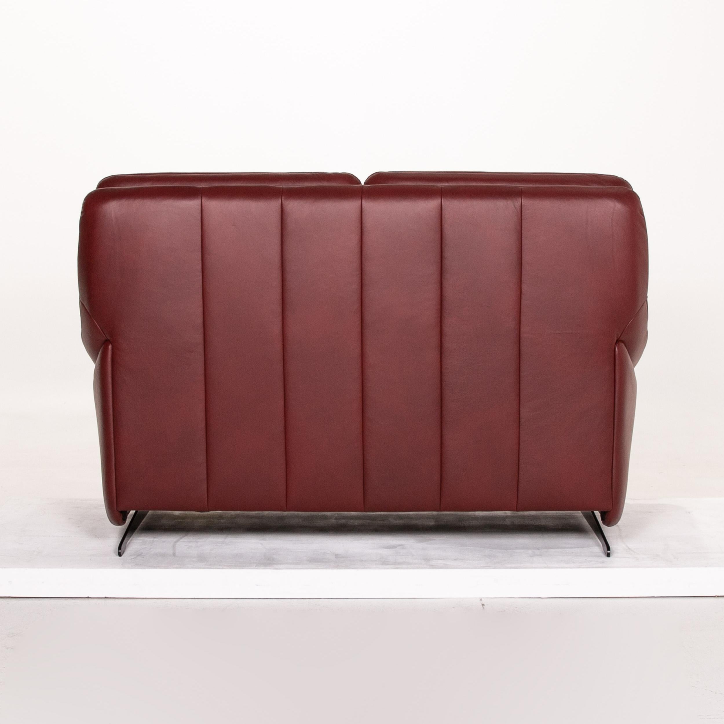 Contemporary Himolla Leather Sofa Red Dark Red Two-Seat Couch For Sale