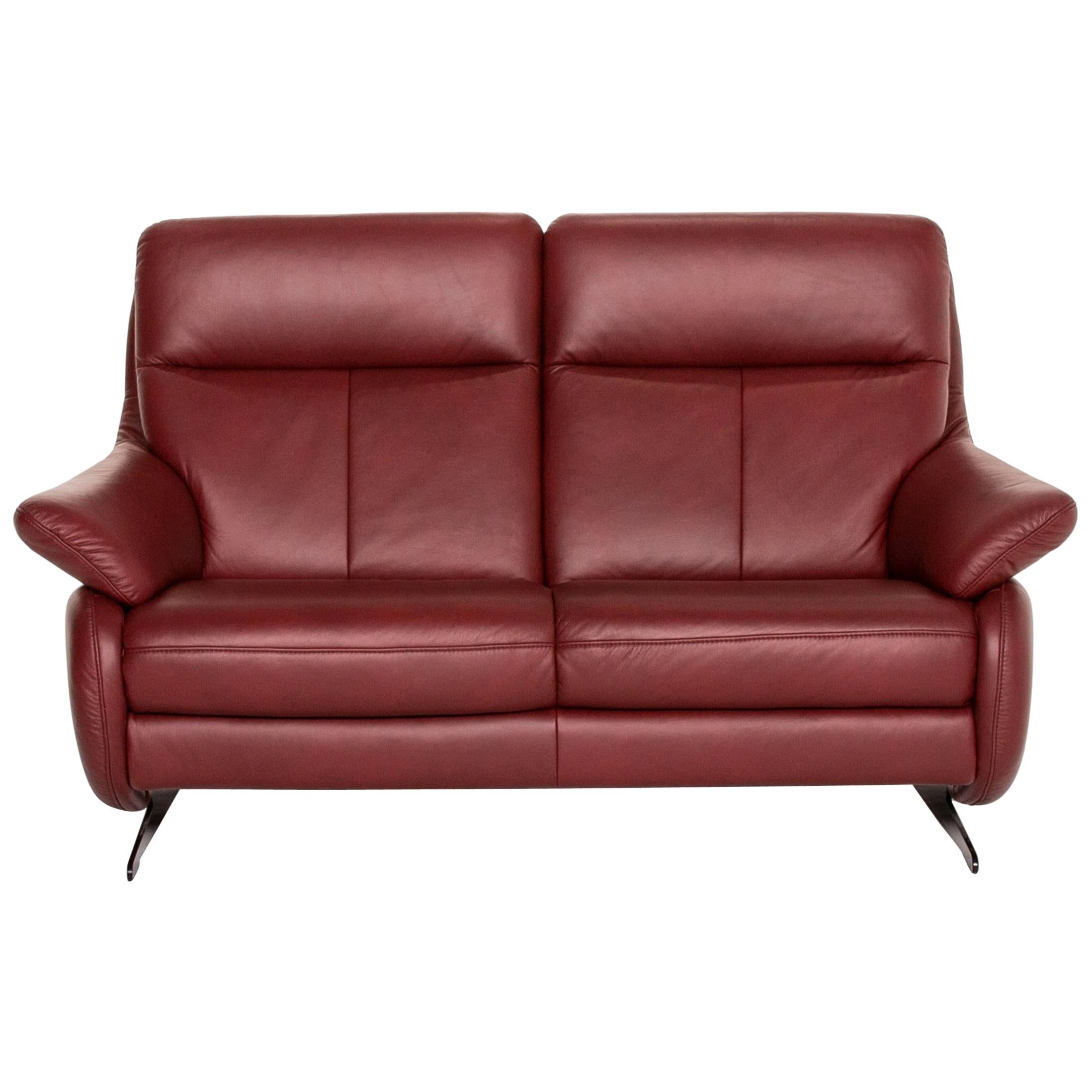 Himolla Leather Sofa Red Dark Red Two-Seat Couch For Sale