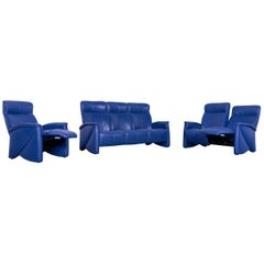 Himolla Leather Sofa Set Blue Three-Seater Two-Seat, One-Seat