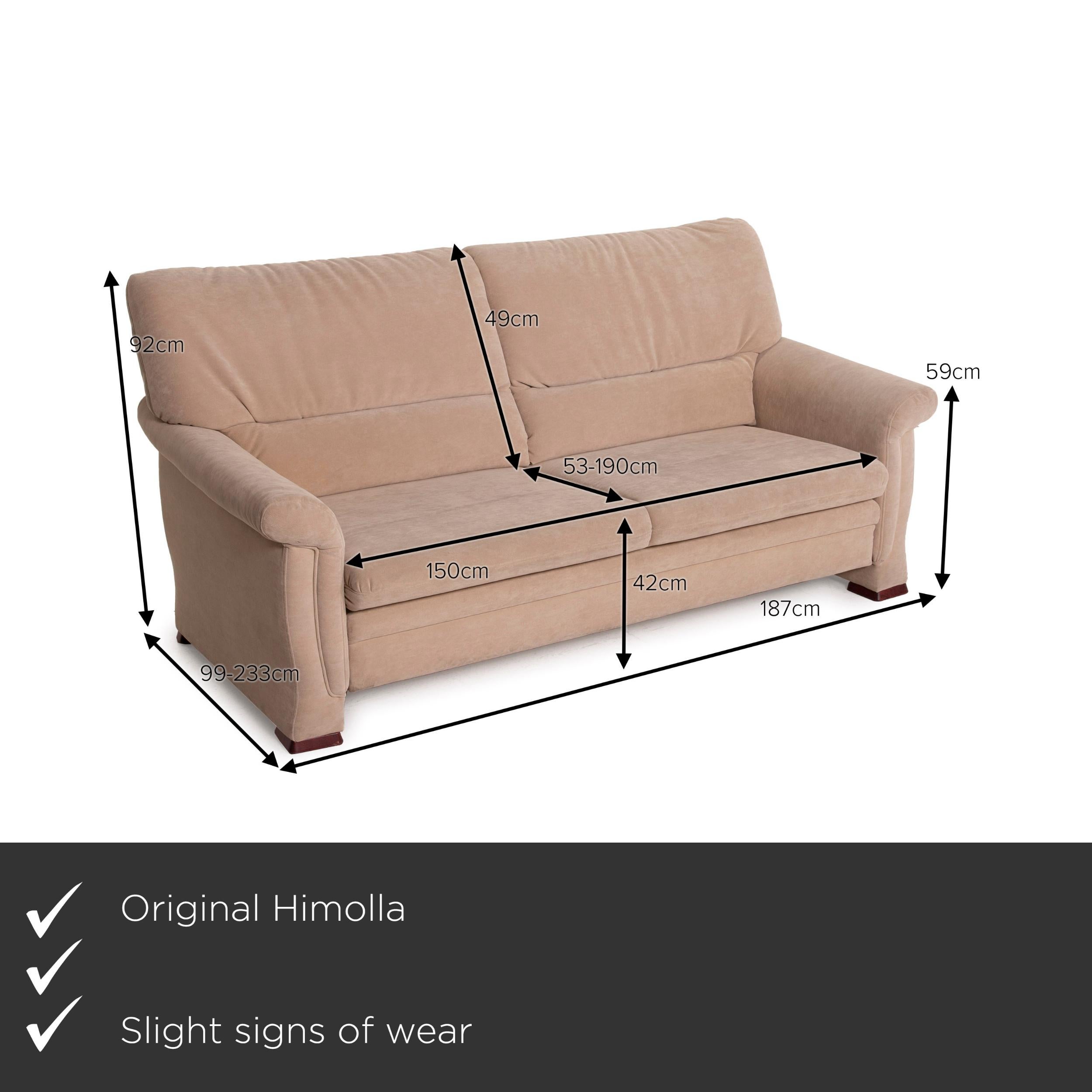 We present to you a Himolla microfiber sofa beige two-seater sofa bed sleeping function.
 
 

 Product measurements in centimeters:
 

 depth: 99
 width: 187
 height: 92
 seat height: 42
 rest height: 59
 seat depth: 53
 seat width: