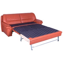 Himolla Sleepoly Designer Three-Seat Leather Sofa in Orange