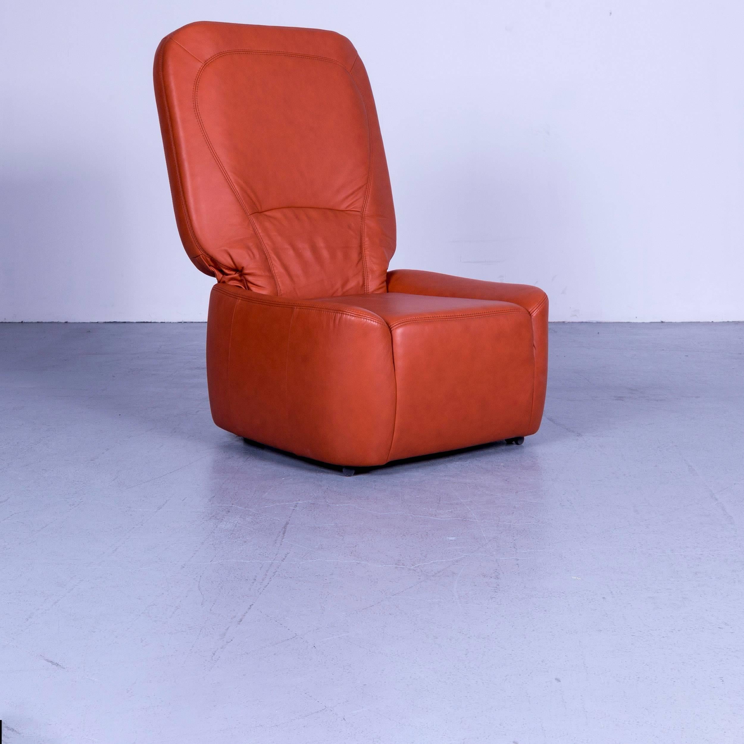 Himolla Sleepply Designer Leather Sofa Orange Set Three-Seat, Armchair and Stool 1