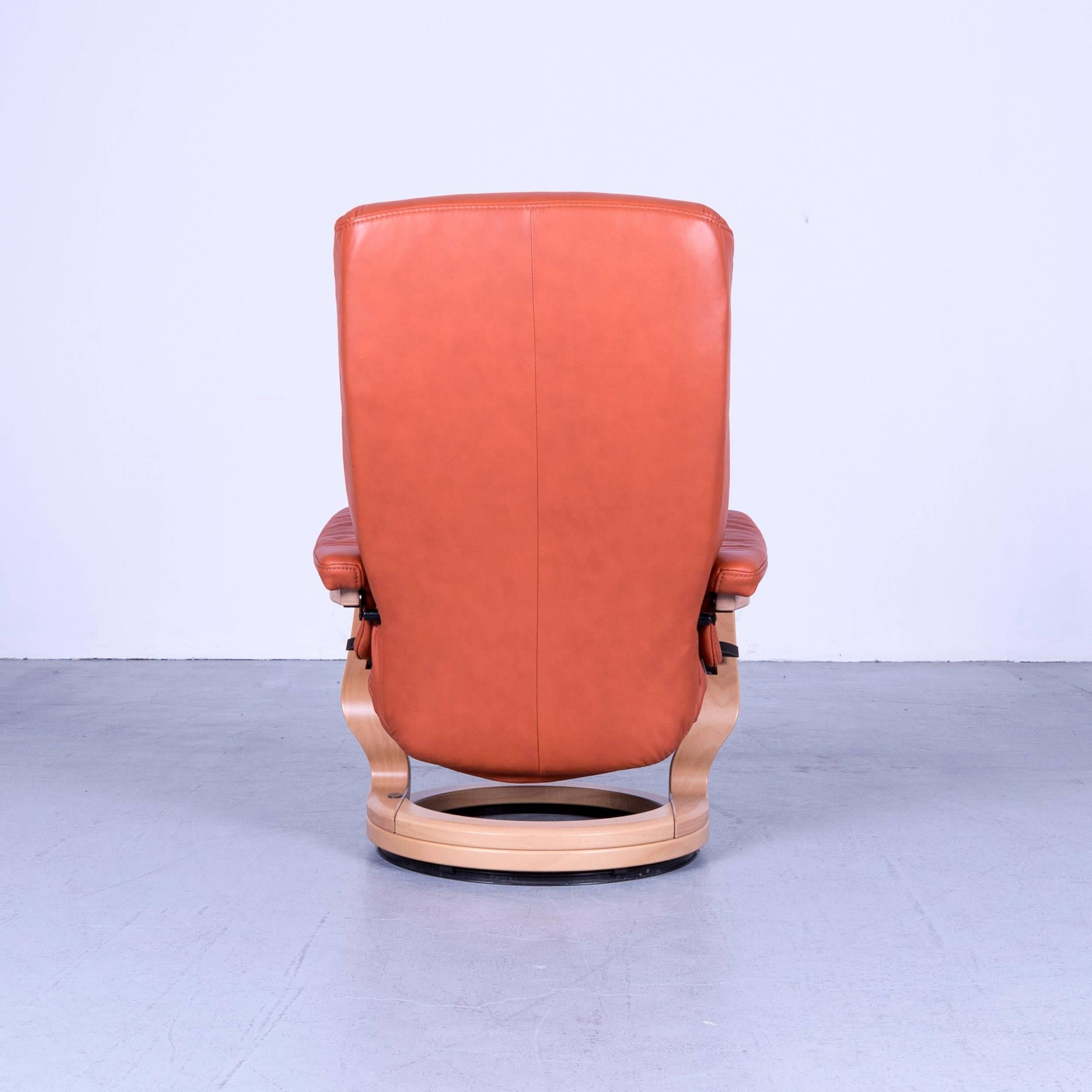 Himolla Sleepply Designer Leather Sofa Orange Set Three-Seat, Armchair and Stool 4
