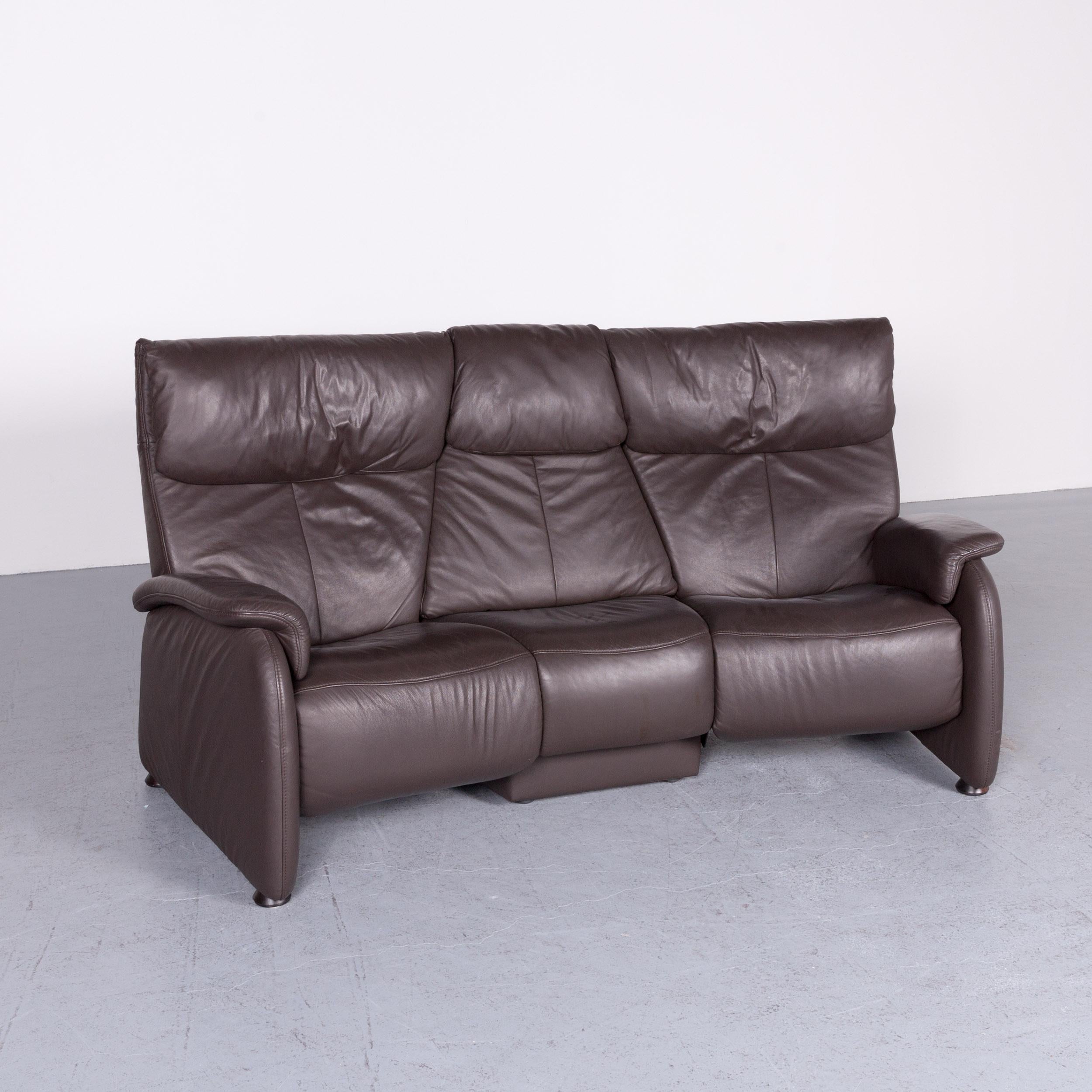 Himolla Trapez sofa brown leather three-seat couch recliner function.