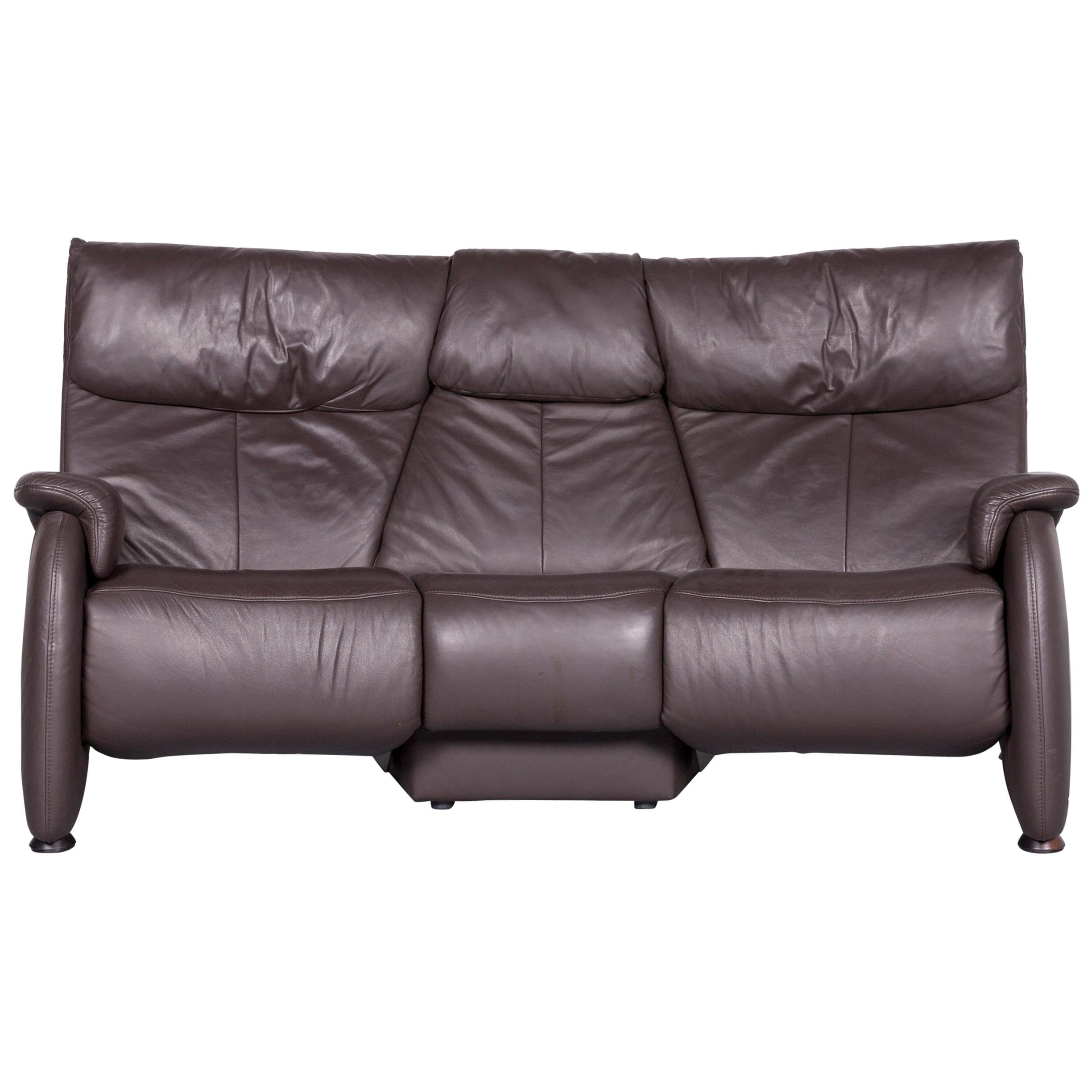 Himolla Trapez Sofa Brown Leather Three-Seat Couch Recliner Function For Sale