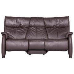 Himolla Trapez Sofa Brown Leather Three-Seat Couch Recliner Function