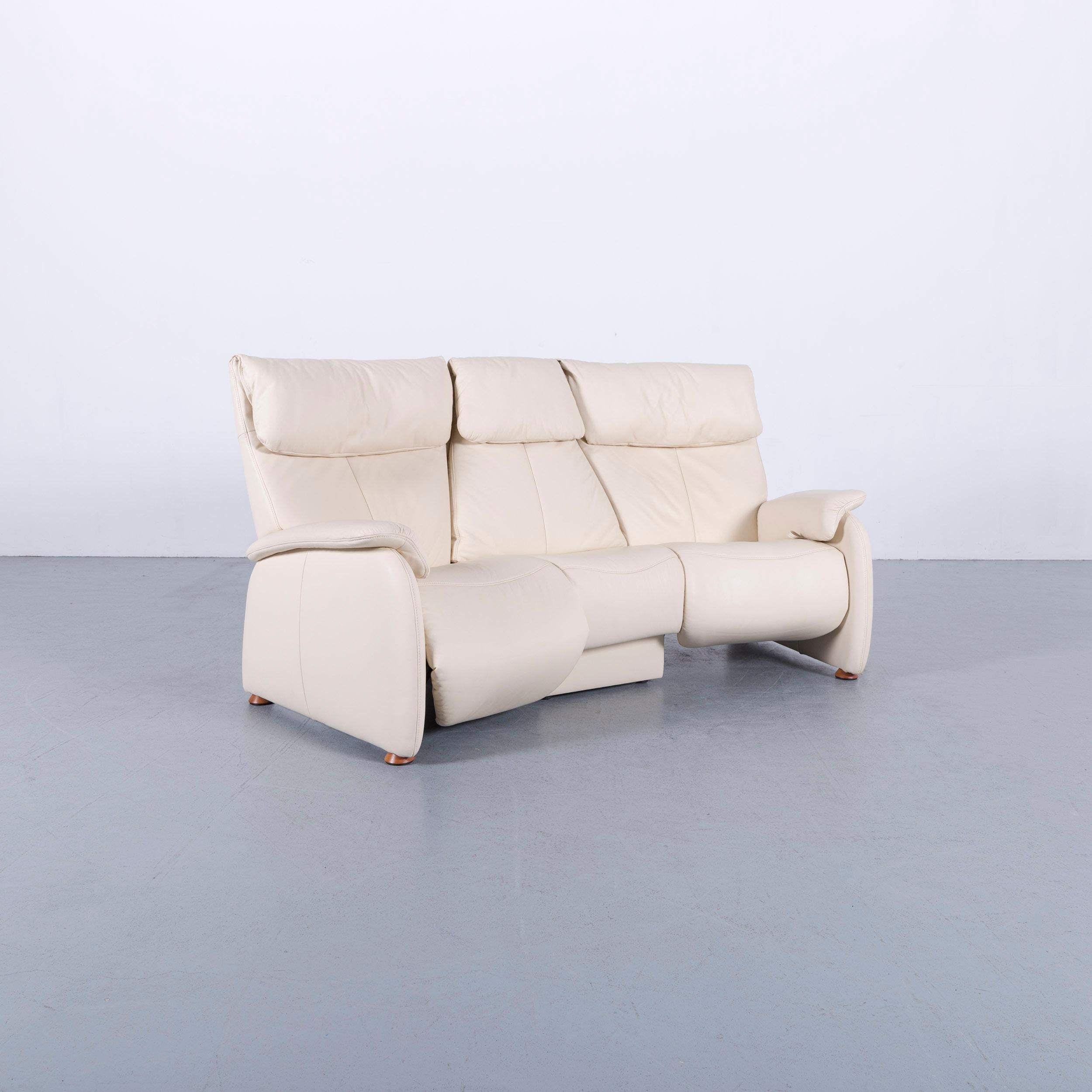 Leather Himolla Trapez Sofa Off-White Three-Seat Couch Recliner