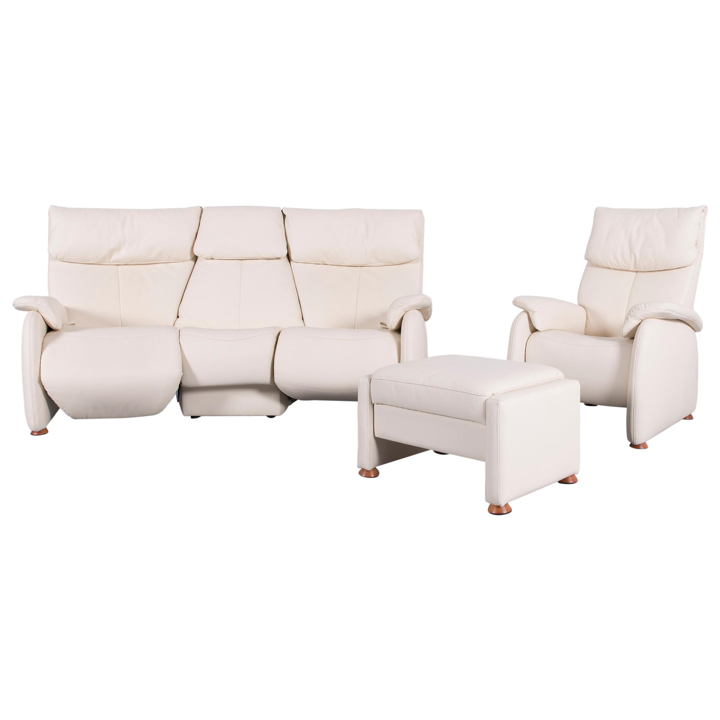 Himolla Trapez Sofa Off-White Three-Seat Couch Recliner