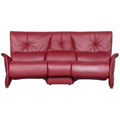 Himolla Trapez Sofa Red Three-Seat Couch Recliner Function