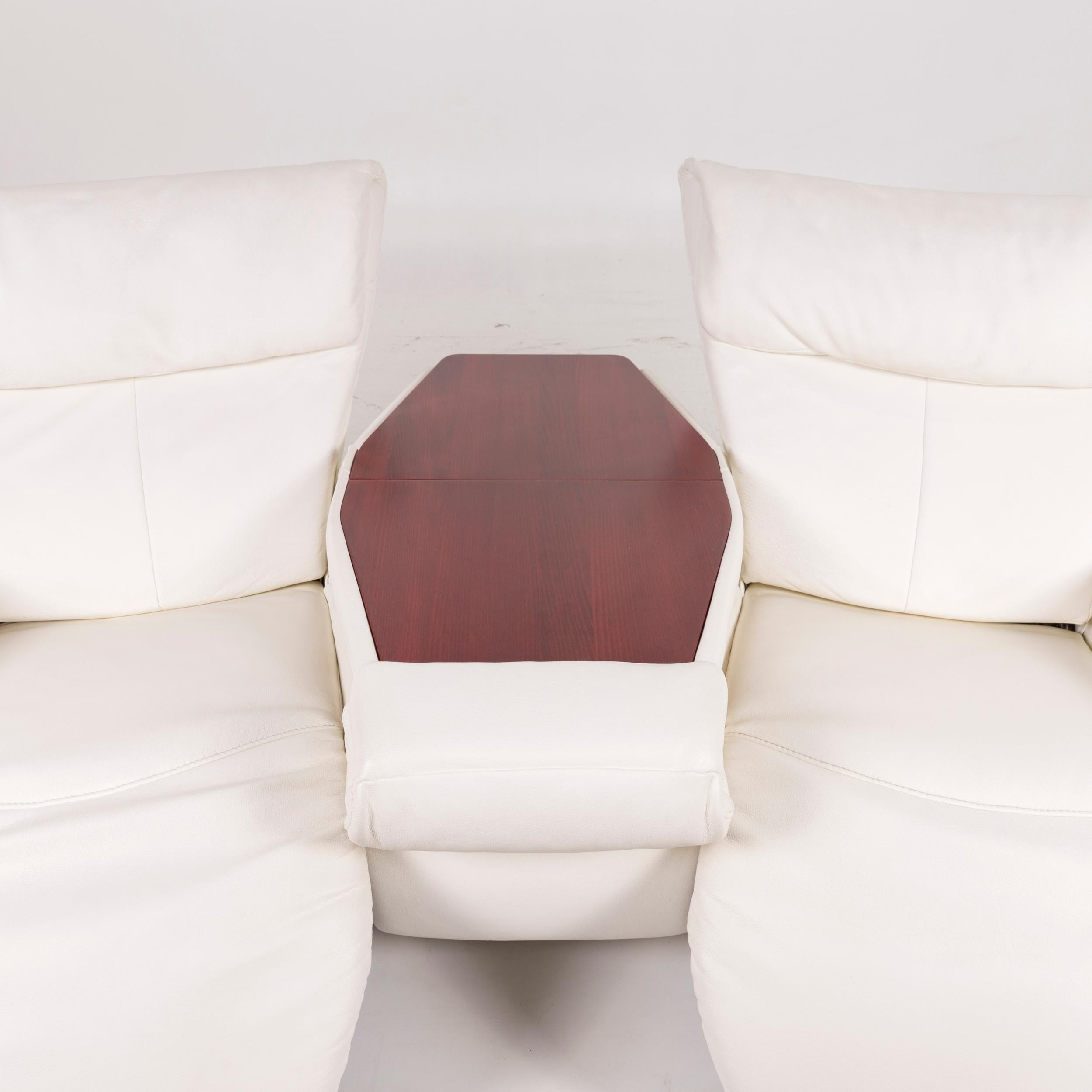 Modern Himolla Trapeze Leather Sofa White Three-Seat Incl. Function