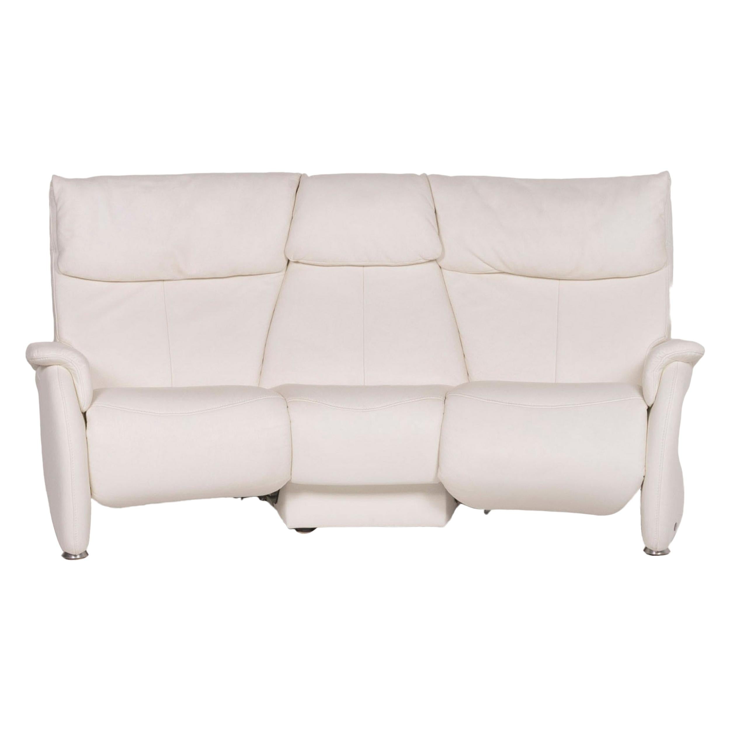 Himolla Trapeze Leather Sofa White Three-Seat Incl. Function